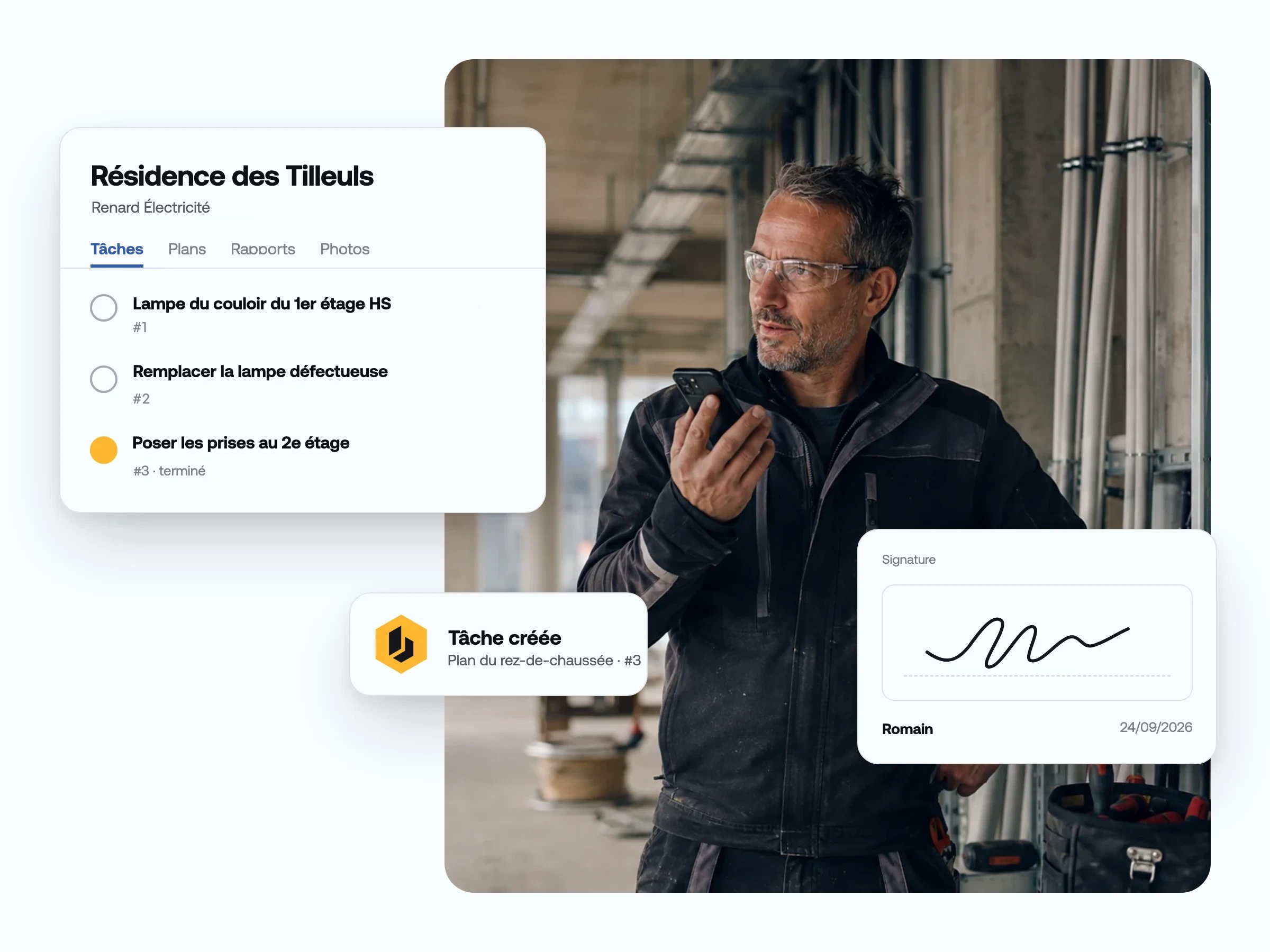 Liste de tâches, signature et validation dans l’application Benetics AI