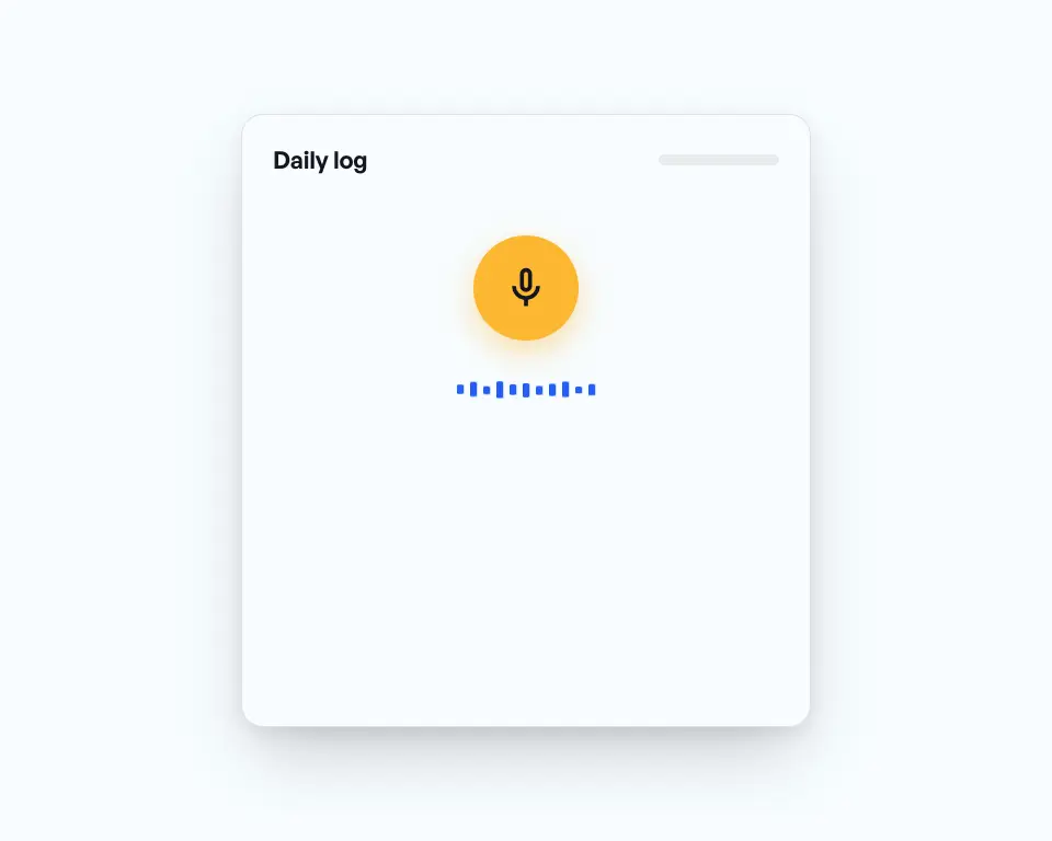 Daily log by voice: recording, then weather, activities, crew and materials fill in.