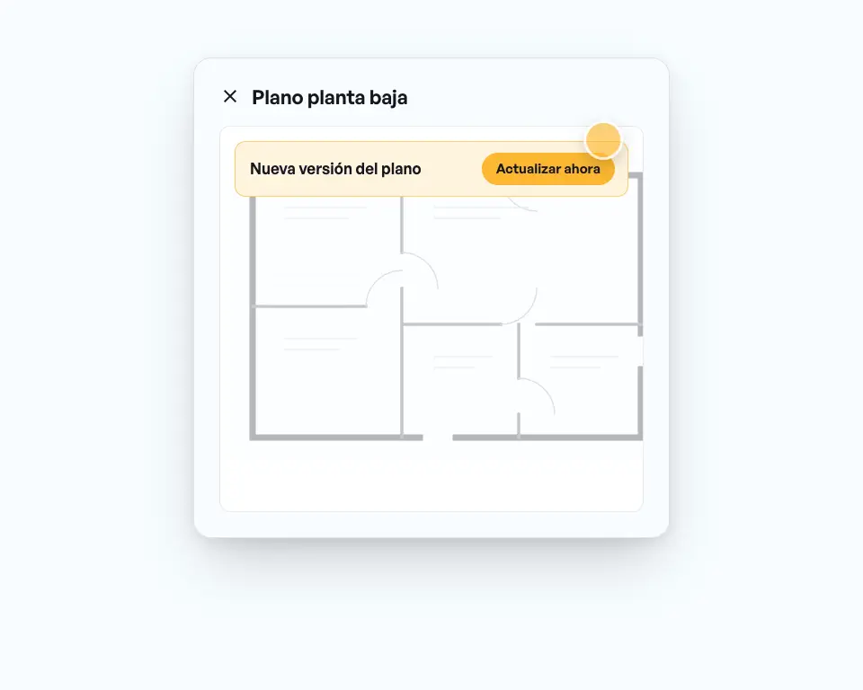 Aviso «Nueva versión del plano», un toque en «Actualizar ahora» y después el plano nuevo se amplía y se reduce con un dedo.