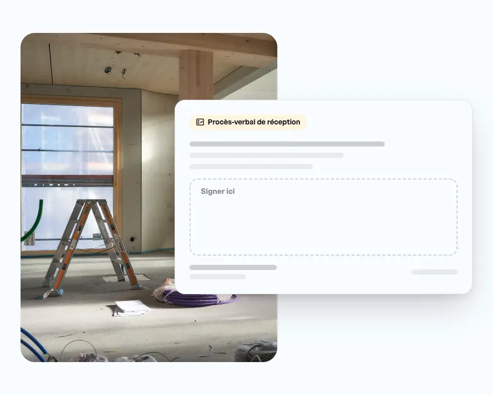 Appartement en second œuvre, à côté le procès-verbal de réception, signé sur place sur le smartphone.