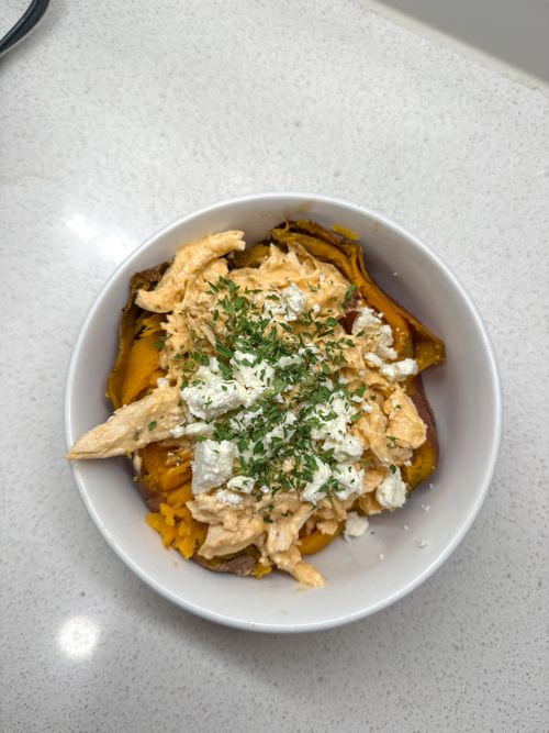 Buffalo Chicken Loaded Sweet Potato