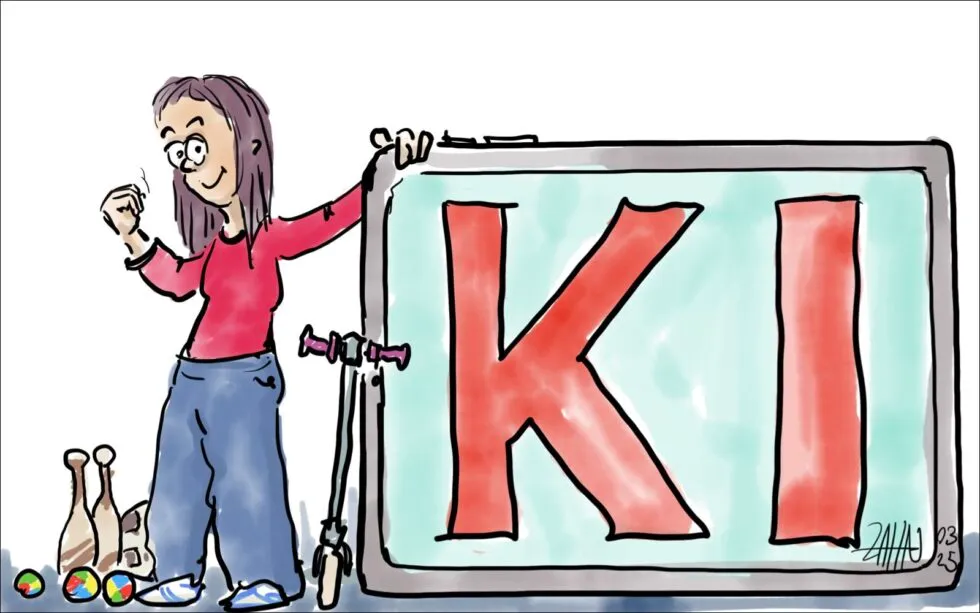 Eine bunt gemischte Gruppe von sechs Personen sitzt in einem Raum und führt angeregte Gespräche. Im Vordergrund spricht ein älterer Mann mit weißem Haar und Brille und gestikuliert mit einer Frau mit lockigem Haar, die lächelt. Im Hintergrund sind andere Personen zu sehen, die diskutieren oder schreiben.