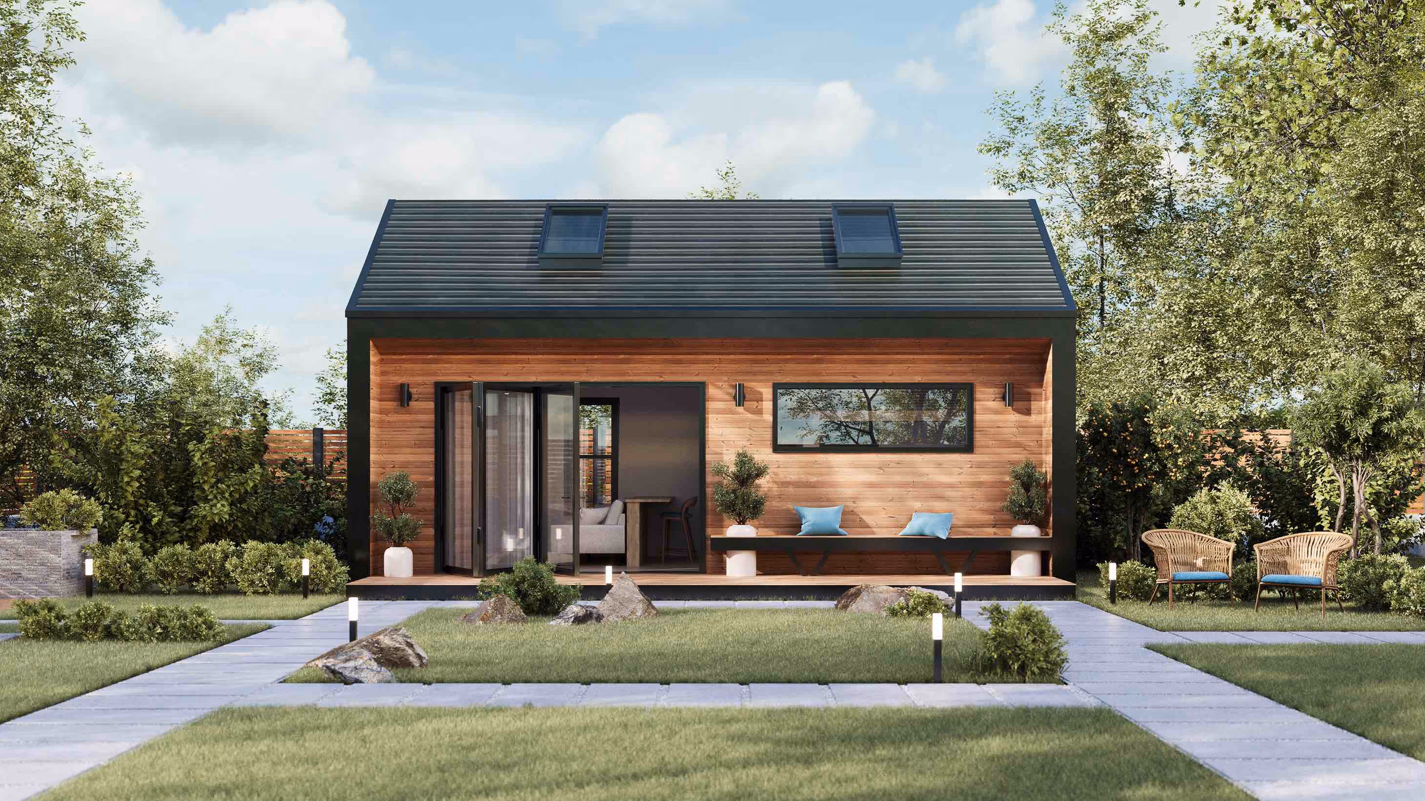 Coze prefab cabin - accessory dwelling unit by Wellmade with pitched roof and second floor