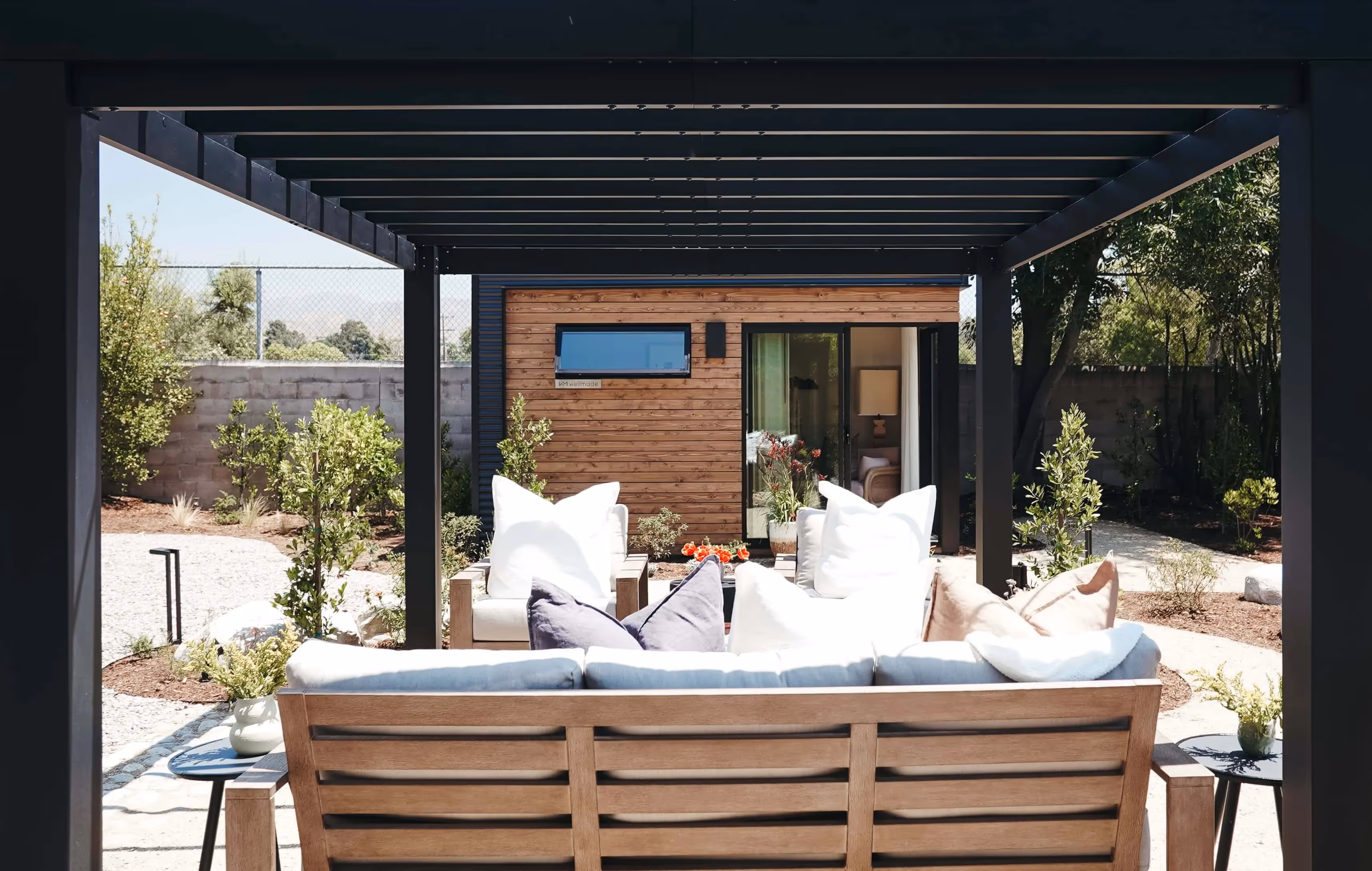 Exterior deck view from a Sunset studio shed.