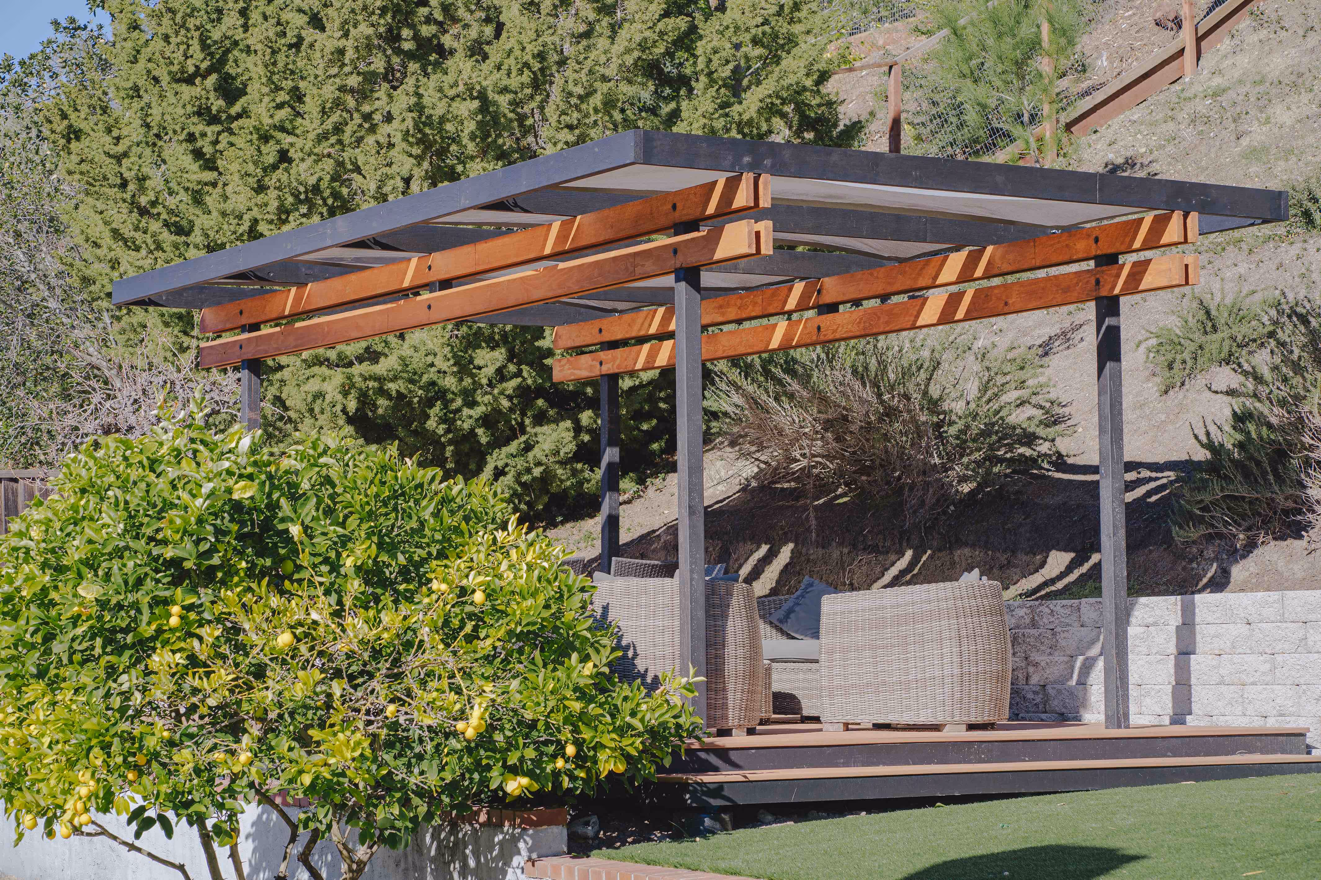 Exterior view of a modern prefab shed.