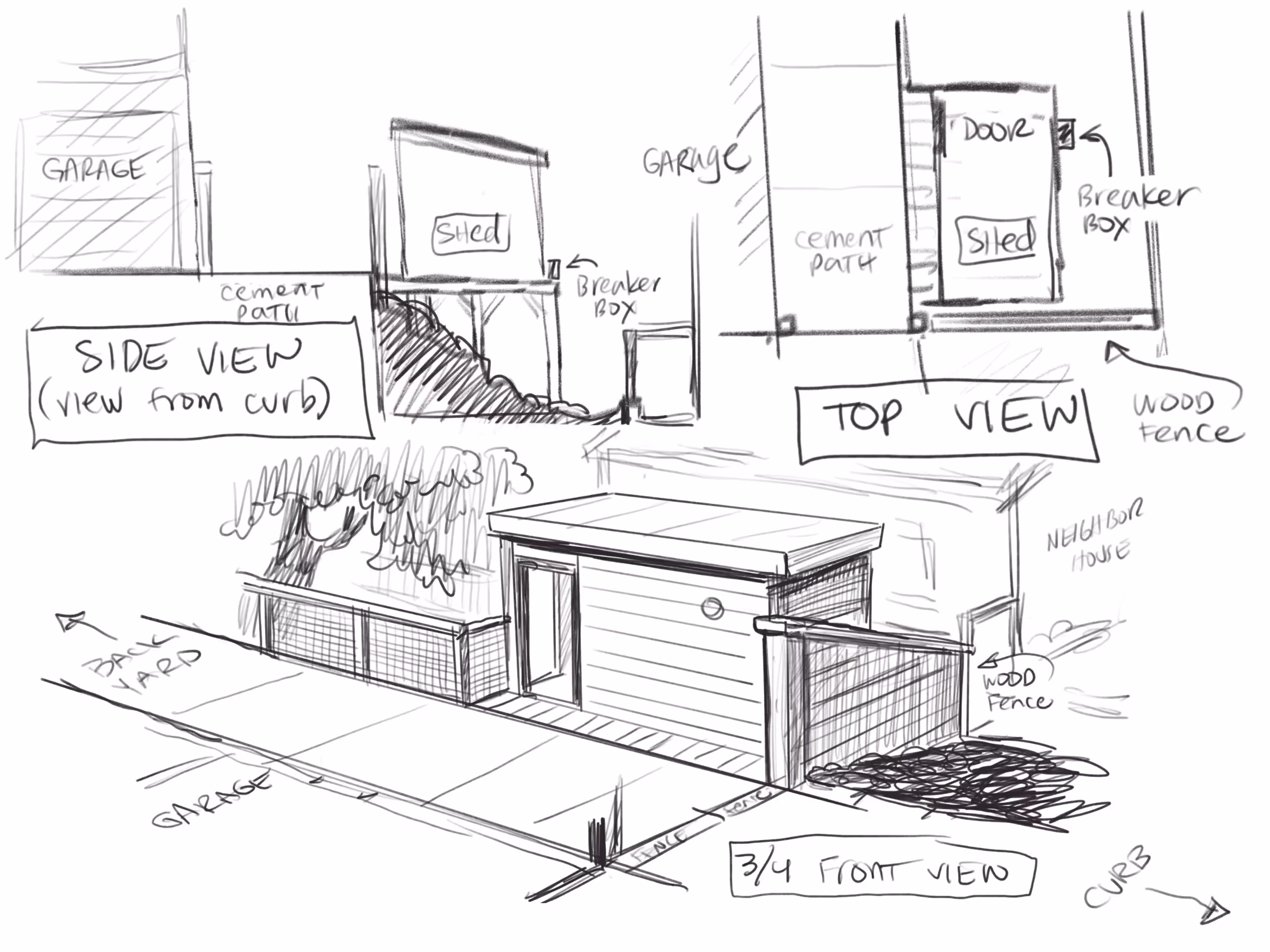 Sketch of a Sunset shed interior.