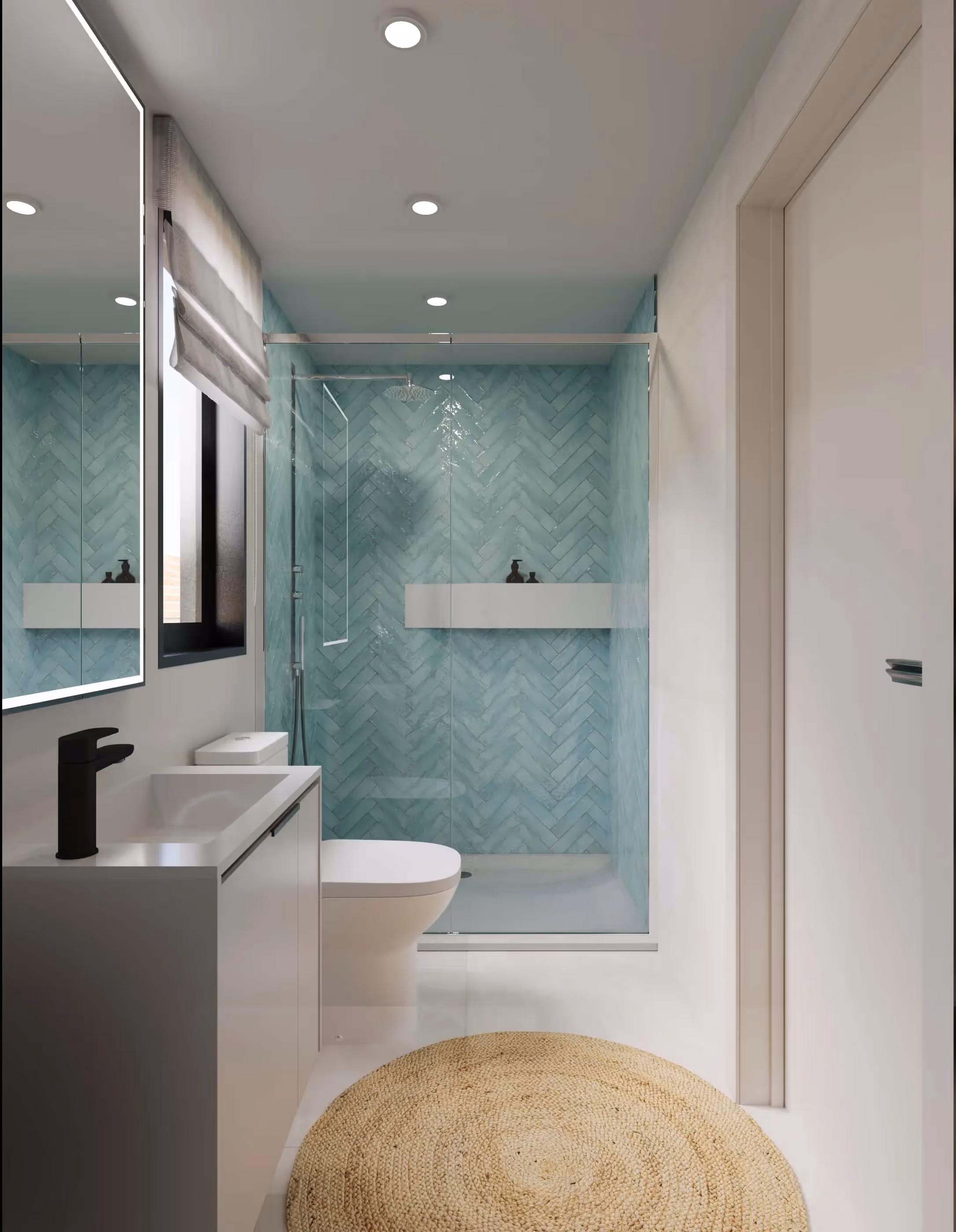 Side view of the bathroom in an Ashbury 330 ADU.