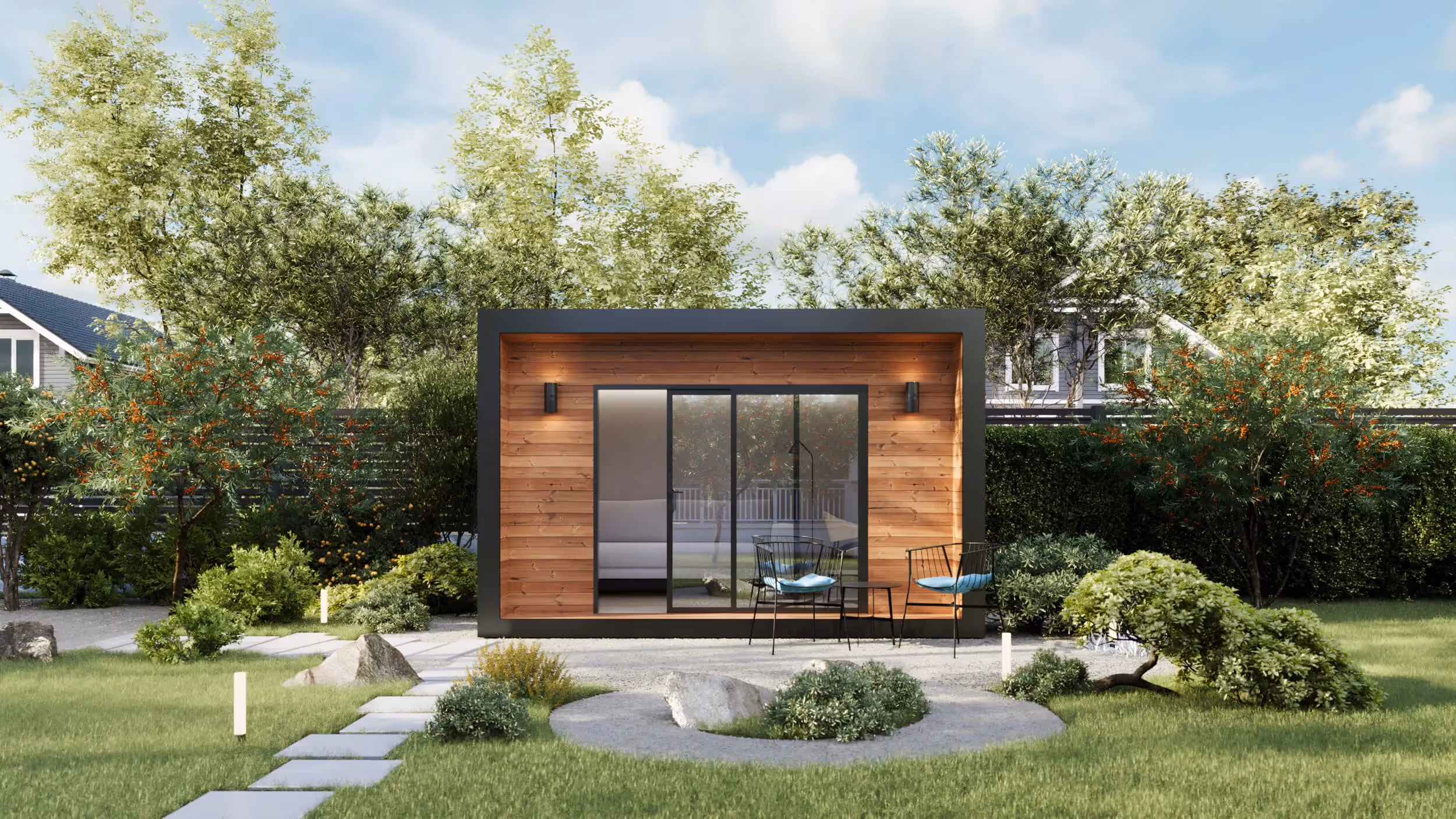 Richmond shed front view in the backyard.