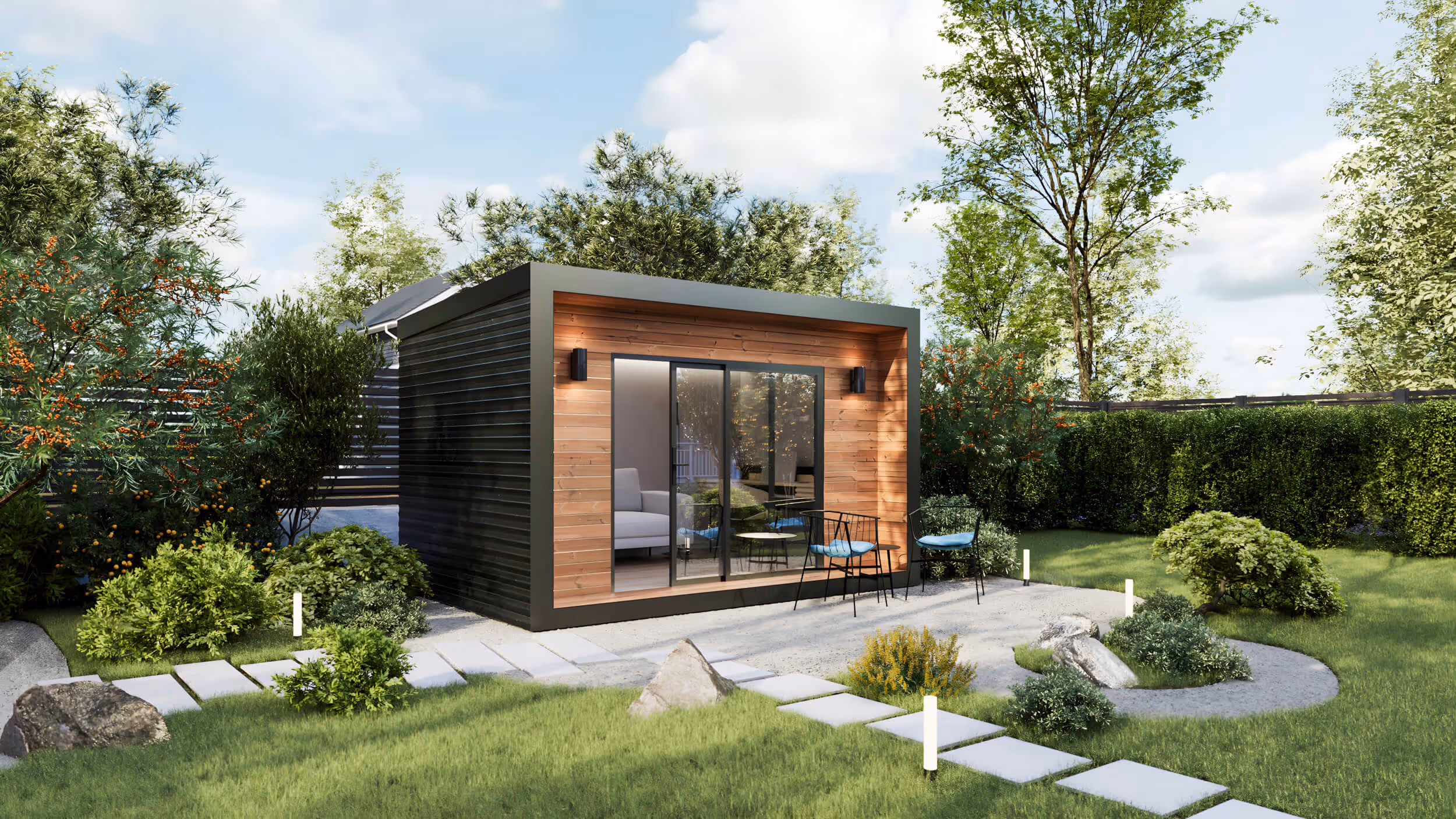 Richmond shed 3/4 view in the backyard.