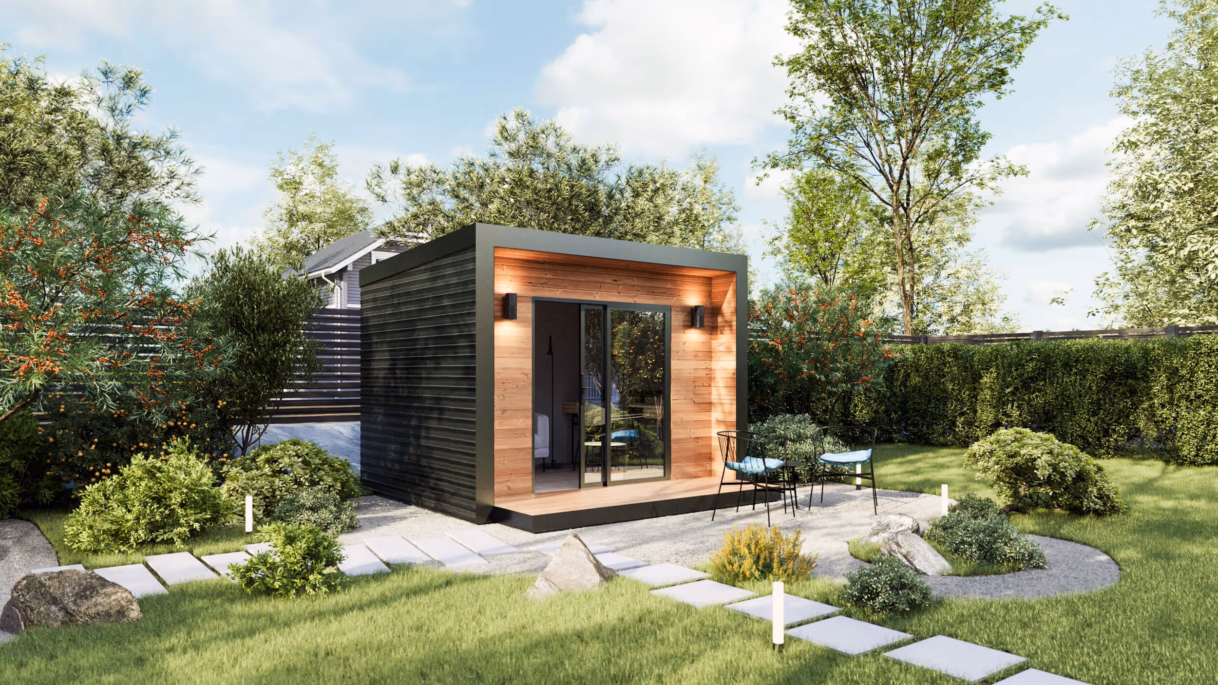 Richmond mini shed side view in the backyard.