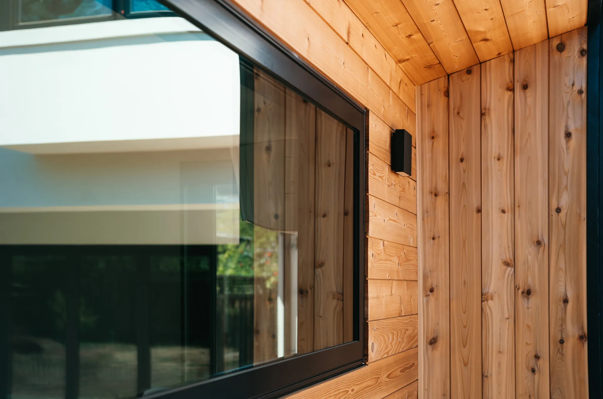Cedar facade and large window