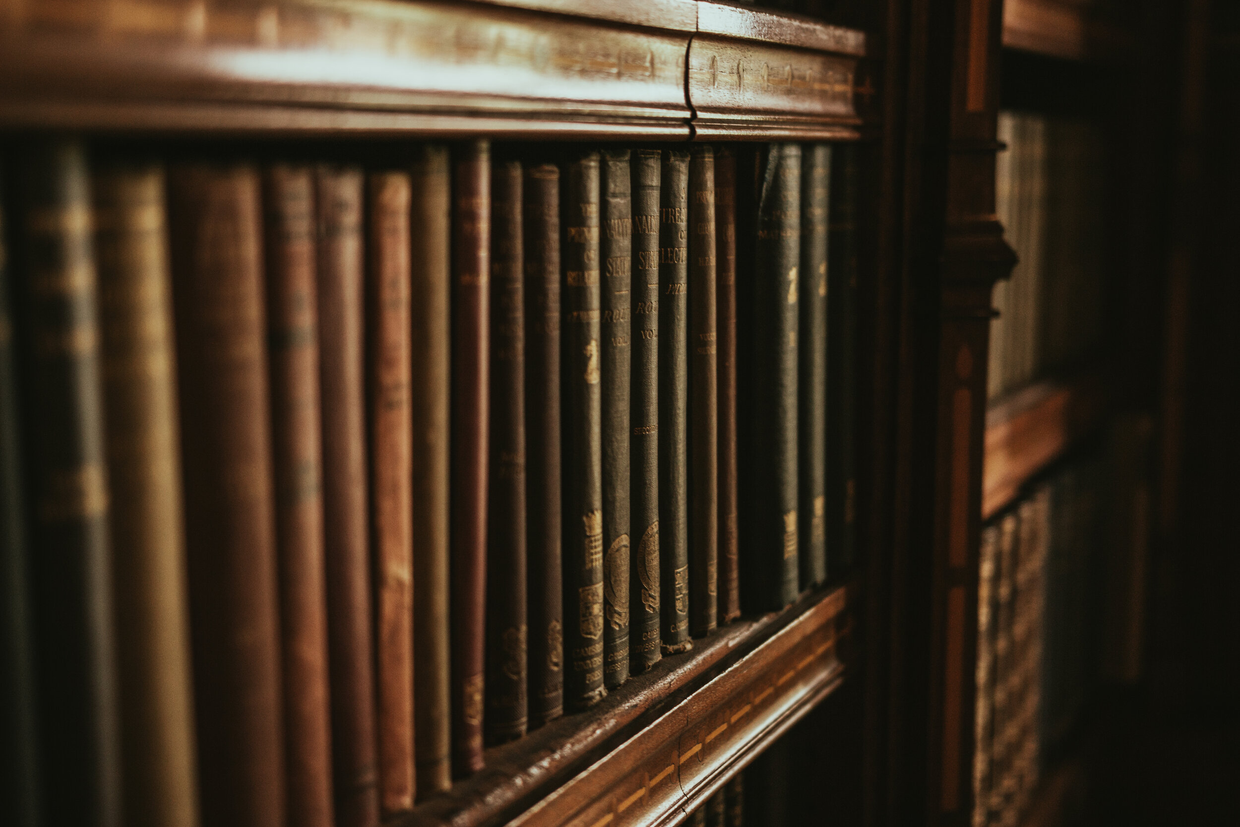 A close up of books in a library