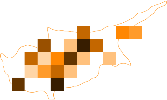 Cyprus Map with Orange Rectangles in each city representing dust particles