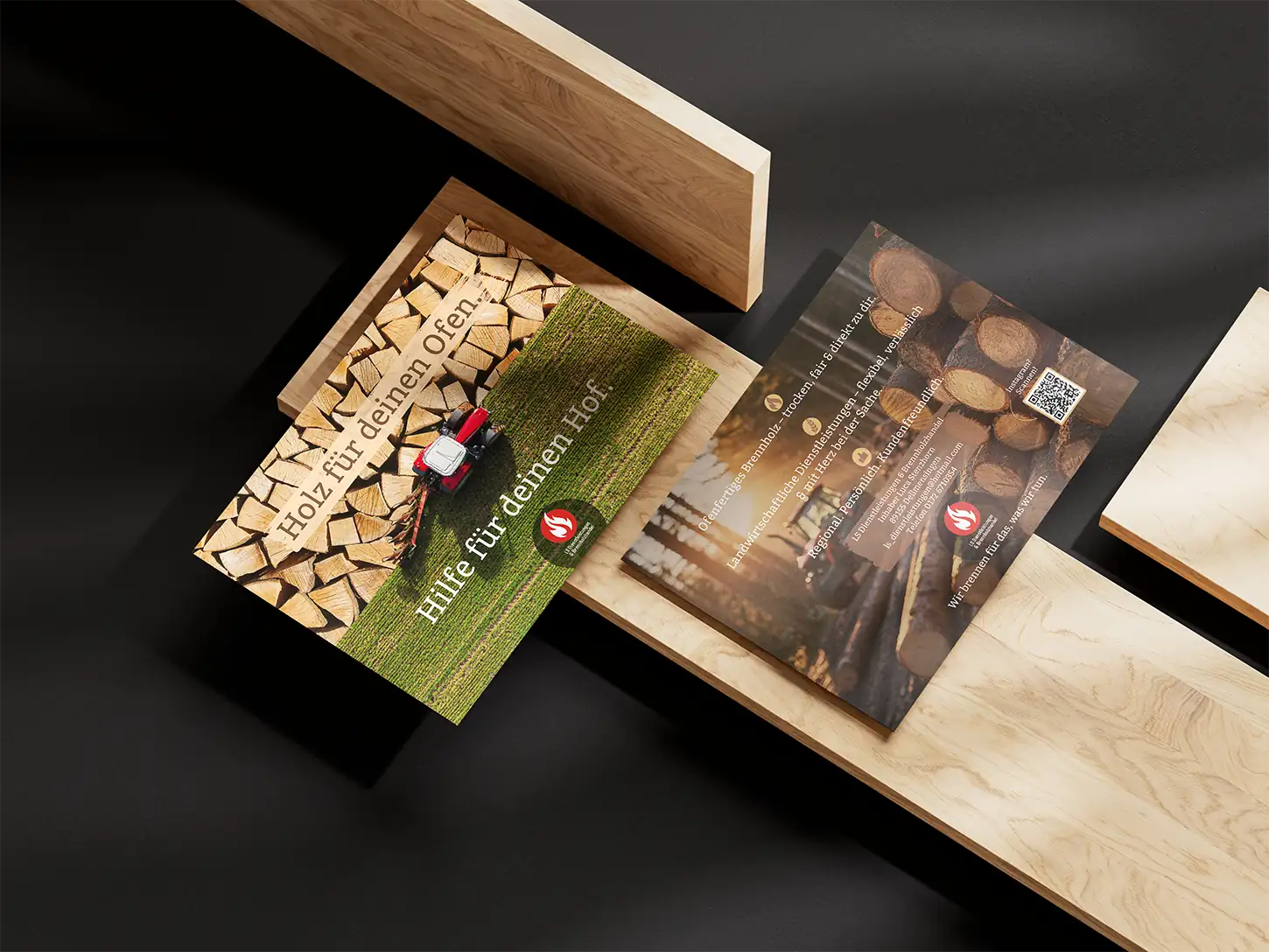 Mockup des gestalteten Flyers für LS Dienstleistungen – Brennholzhandel und landwirtschaftliche Dienstleistungen auf einen Blick präsentiert