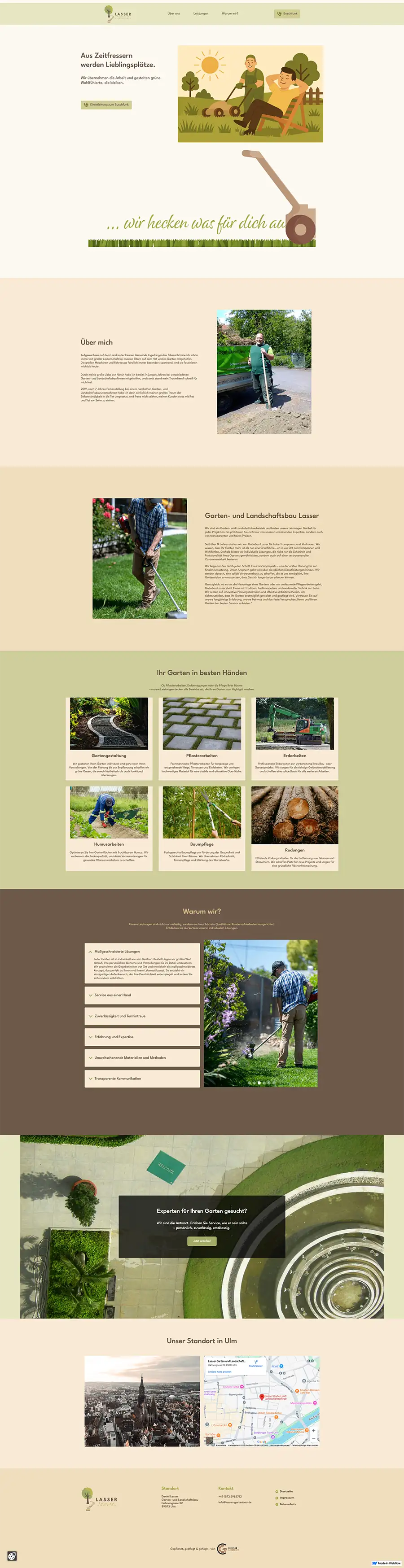 Screenshot der Website für Lasser Garten- und Landschaftsbau – Gestaltung einer modernen, serviceorientierten Unternehmensseite