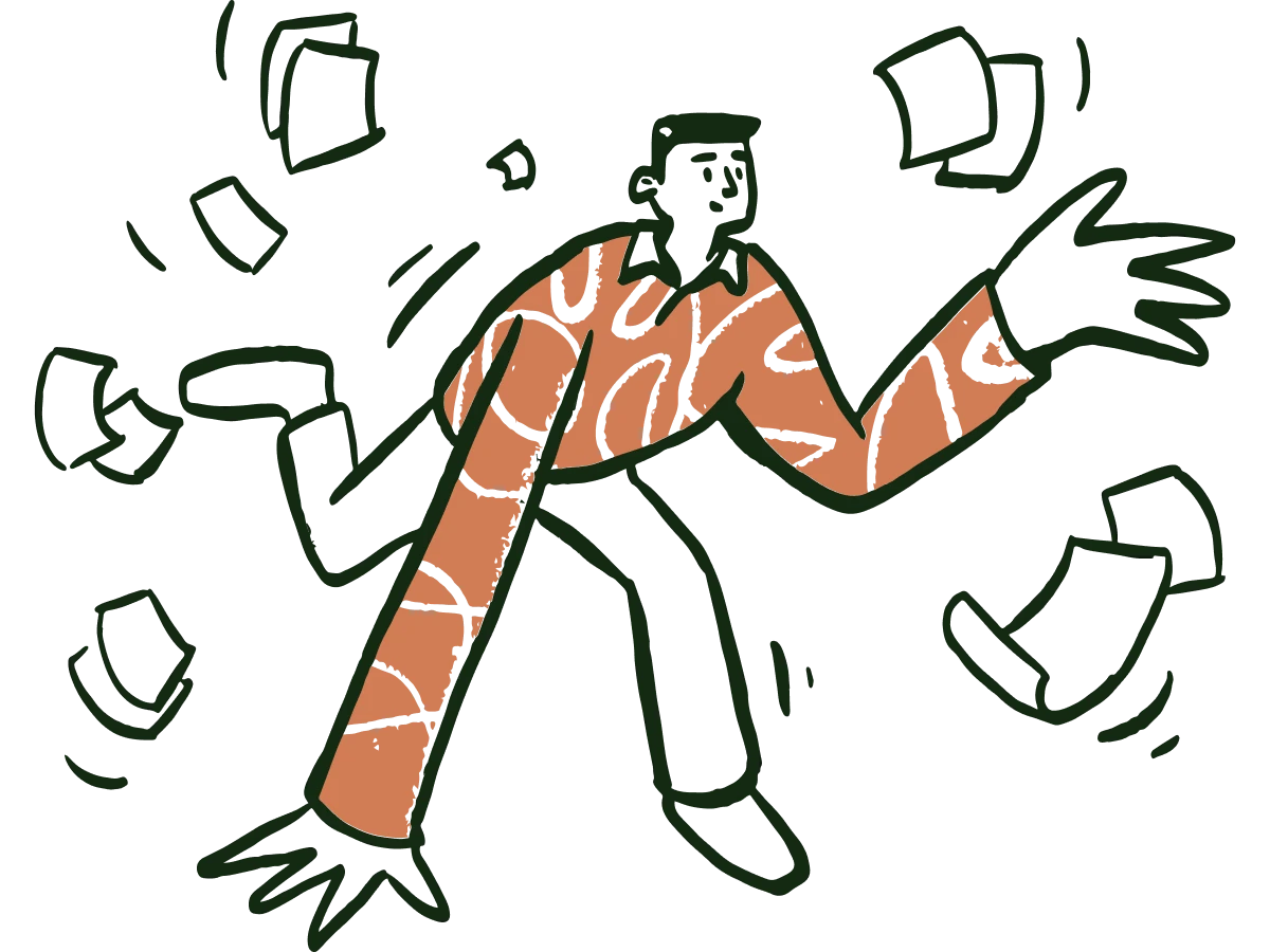 illustration of a man with flying papers