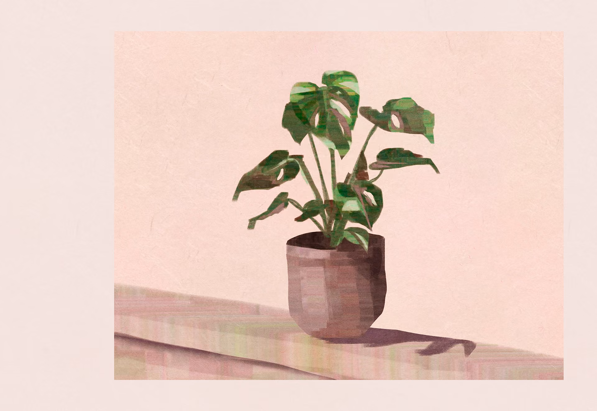 Illustration of a potted plant on a ledge.