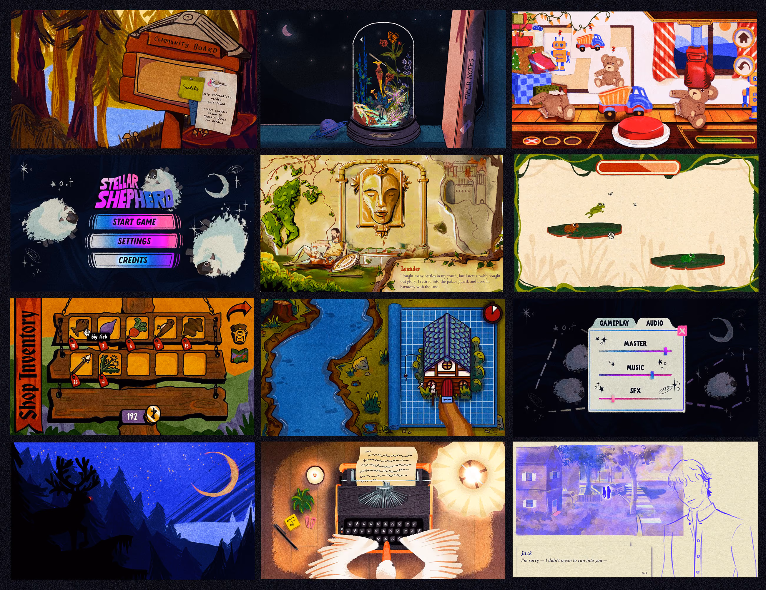 A screenshot of many games I've worked on