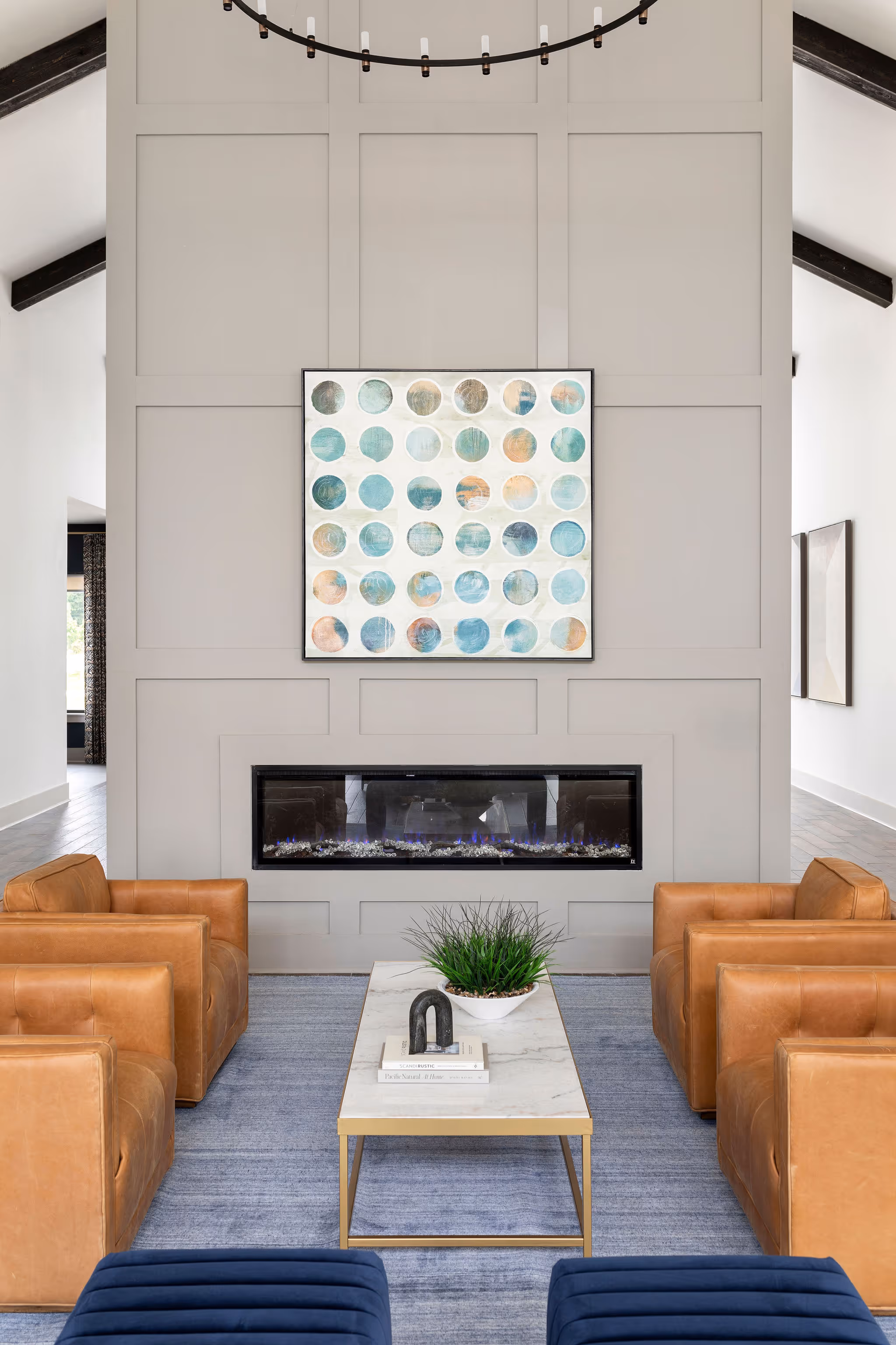 Lobby fireplace and painting