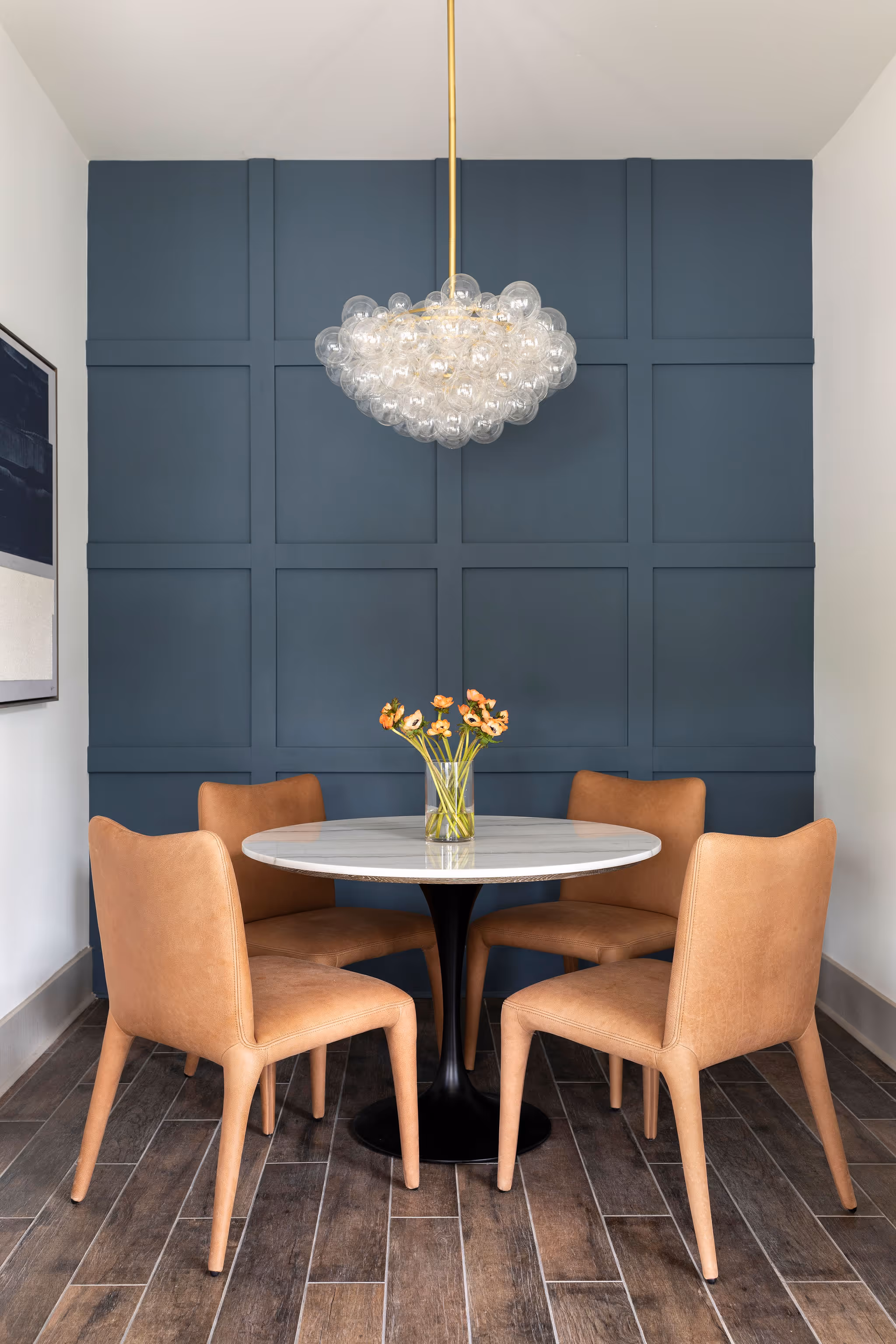 Lobby seating with blue wall