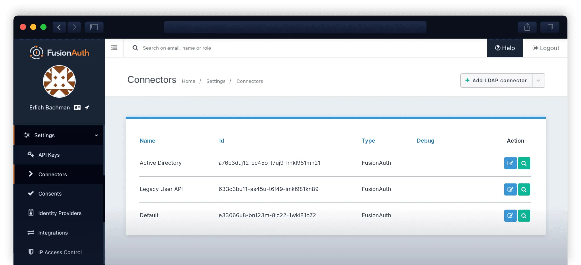 fusionauth dashboard connectors
