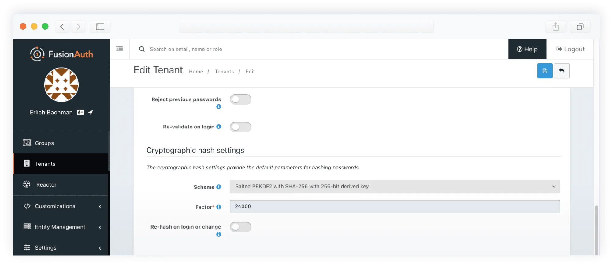 fusionauth built-in security and cryptographic hash settings hashing passwords