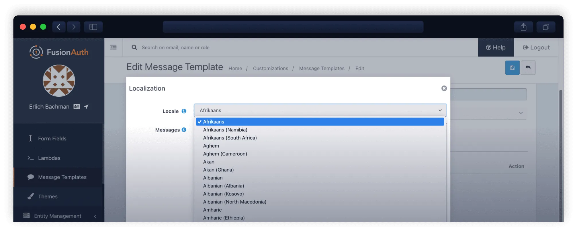 fusionauth localize for user facing interface translation