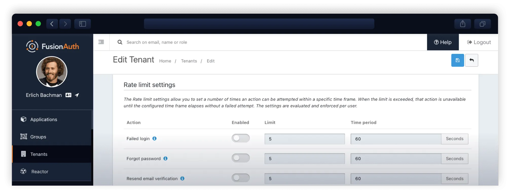 fusionauth rate limit tenants dashboard prevent malicious behavior