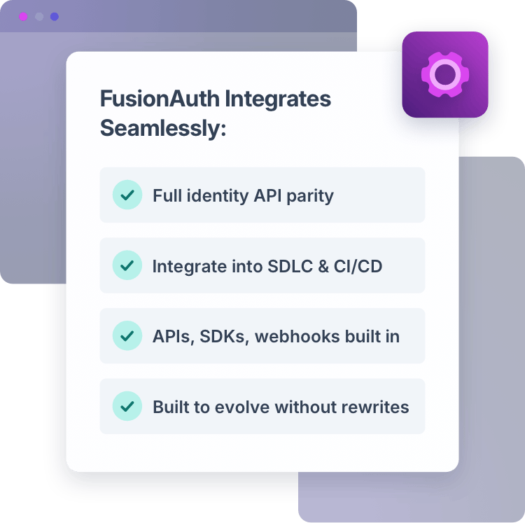 FusionAuth API-first identity integration with SDKs, webhooks, and CI/CD pipeline support