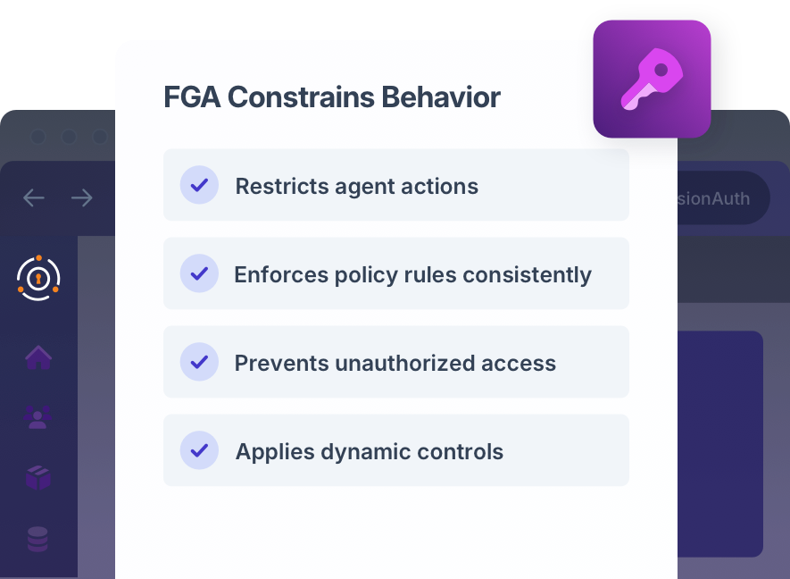 Diagram showing AI agents operating as first-class identities with fine-grained access controls and audit logging