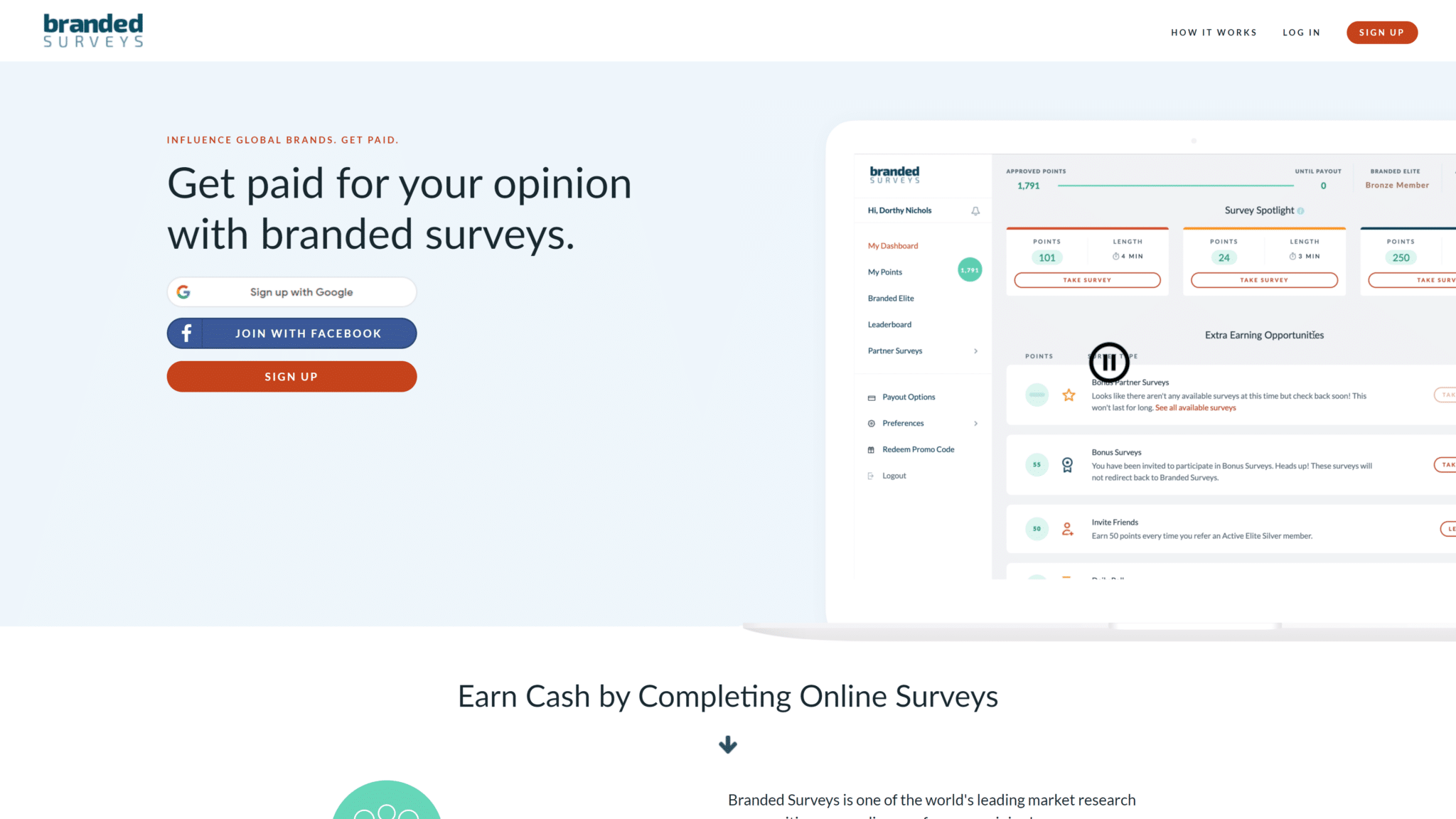 screenshot of the Branded Surverys homepage