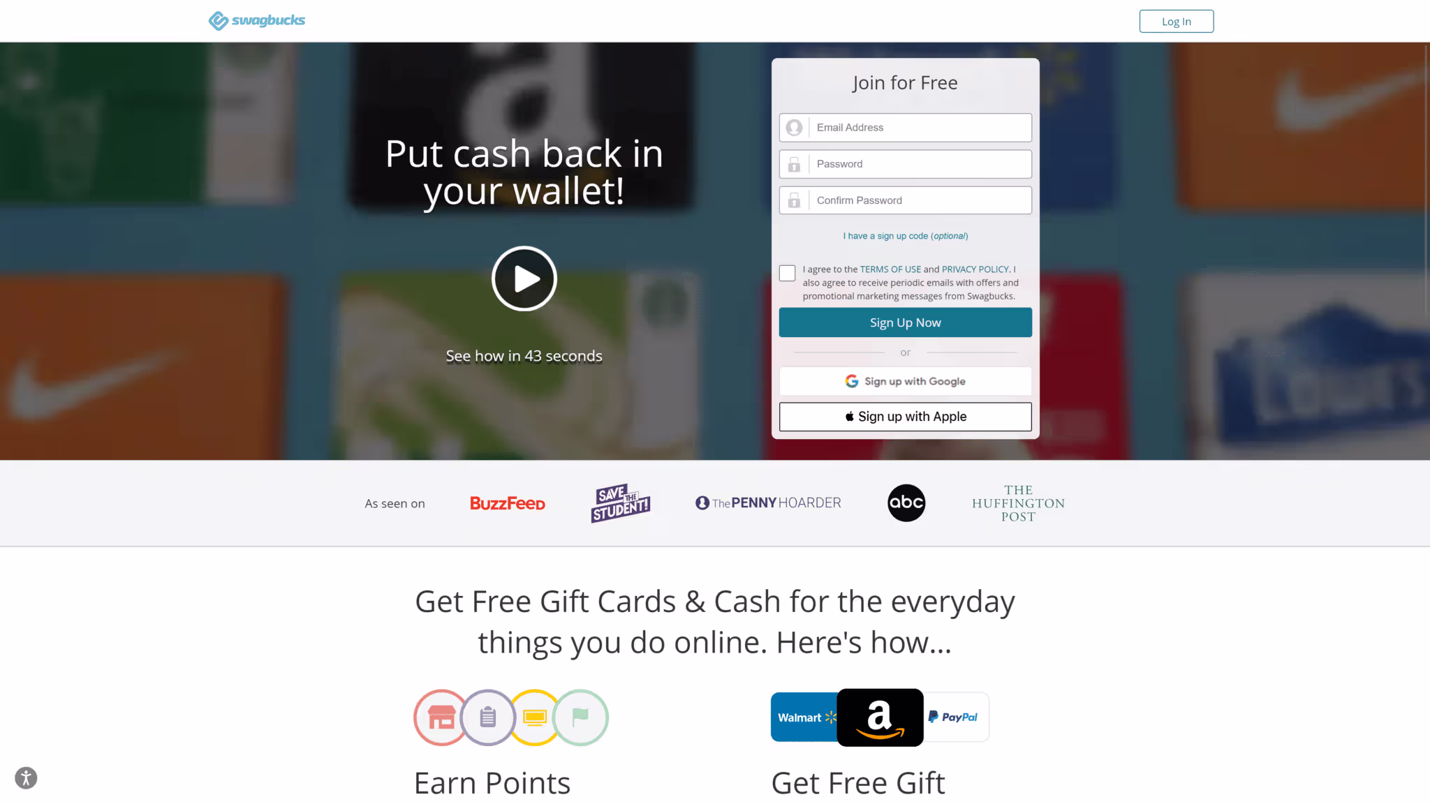 screenshot of the Swagbucks homepage