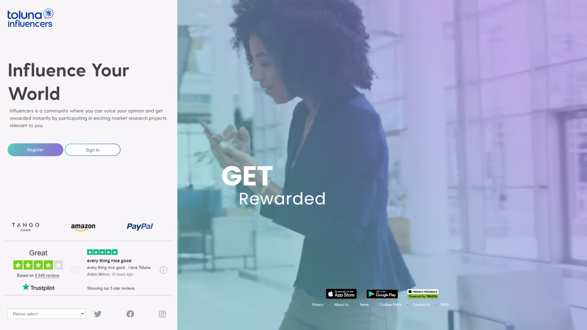 screenshot of the Toluna Influencers homepage