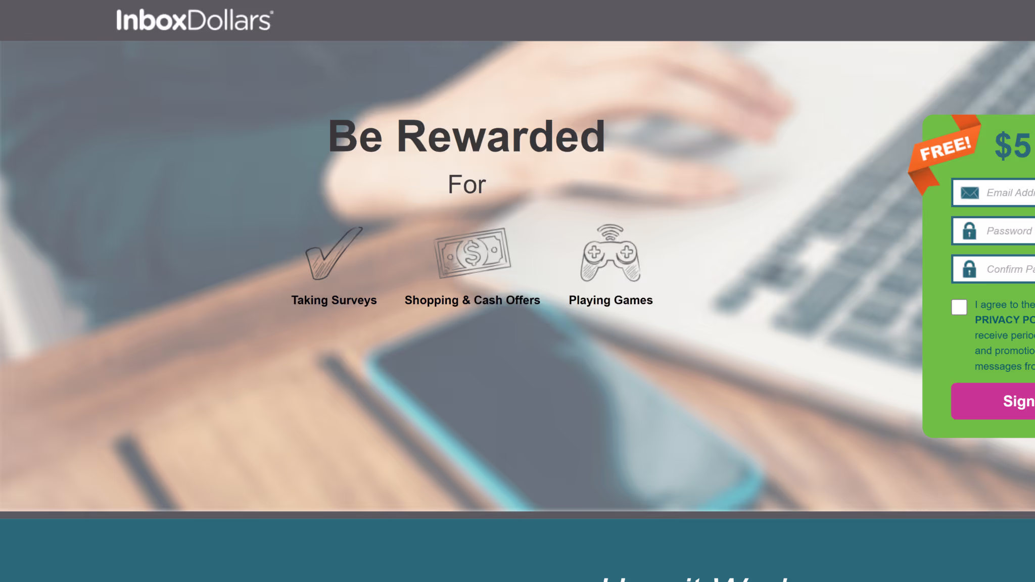 screenshot of the inboxdollars homepage
