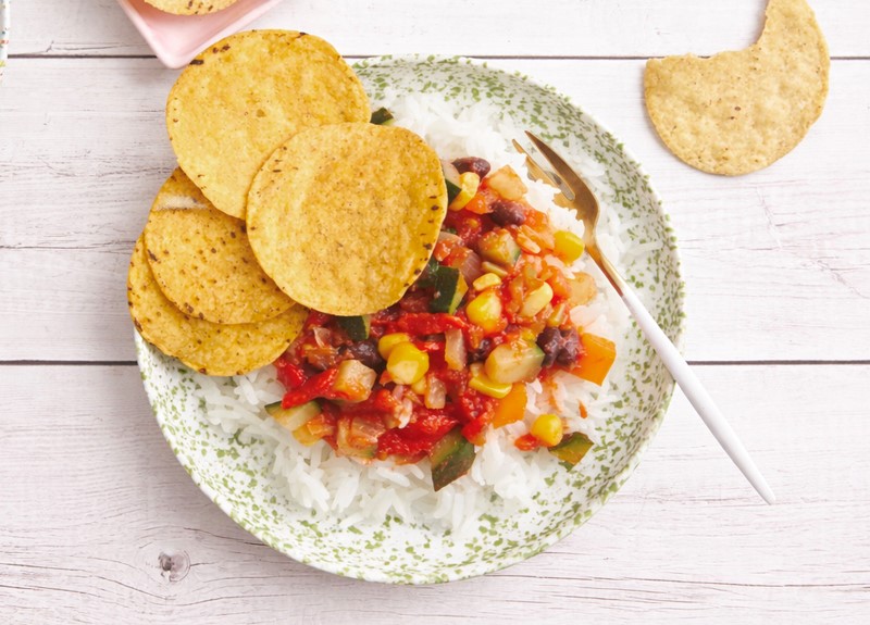 Vegetarian Nachos with Rice & Corn Chips