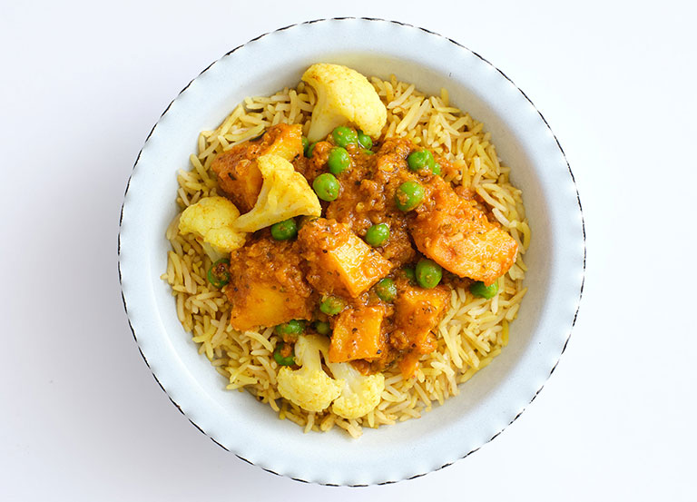 Spiced Potato & Cauliflower Curry with Pulao Rice