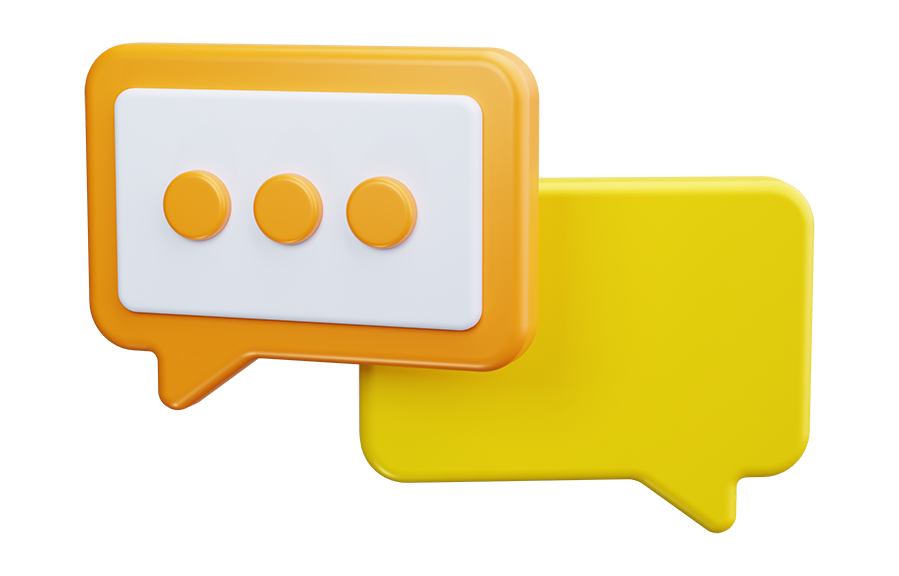 Two overlapping chat bubbles, one orange with three dots, and one yellow.