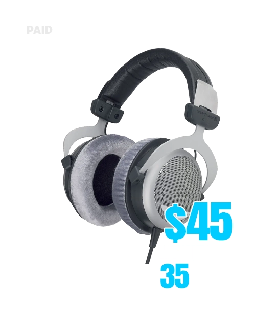 a pair of headphones with a price tag
