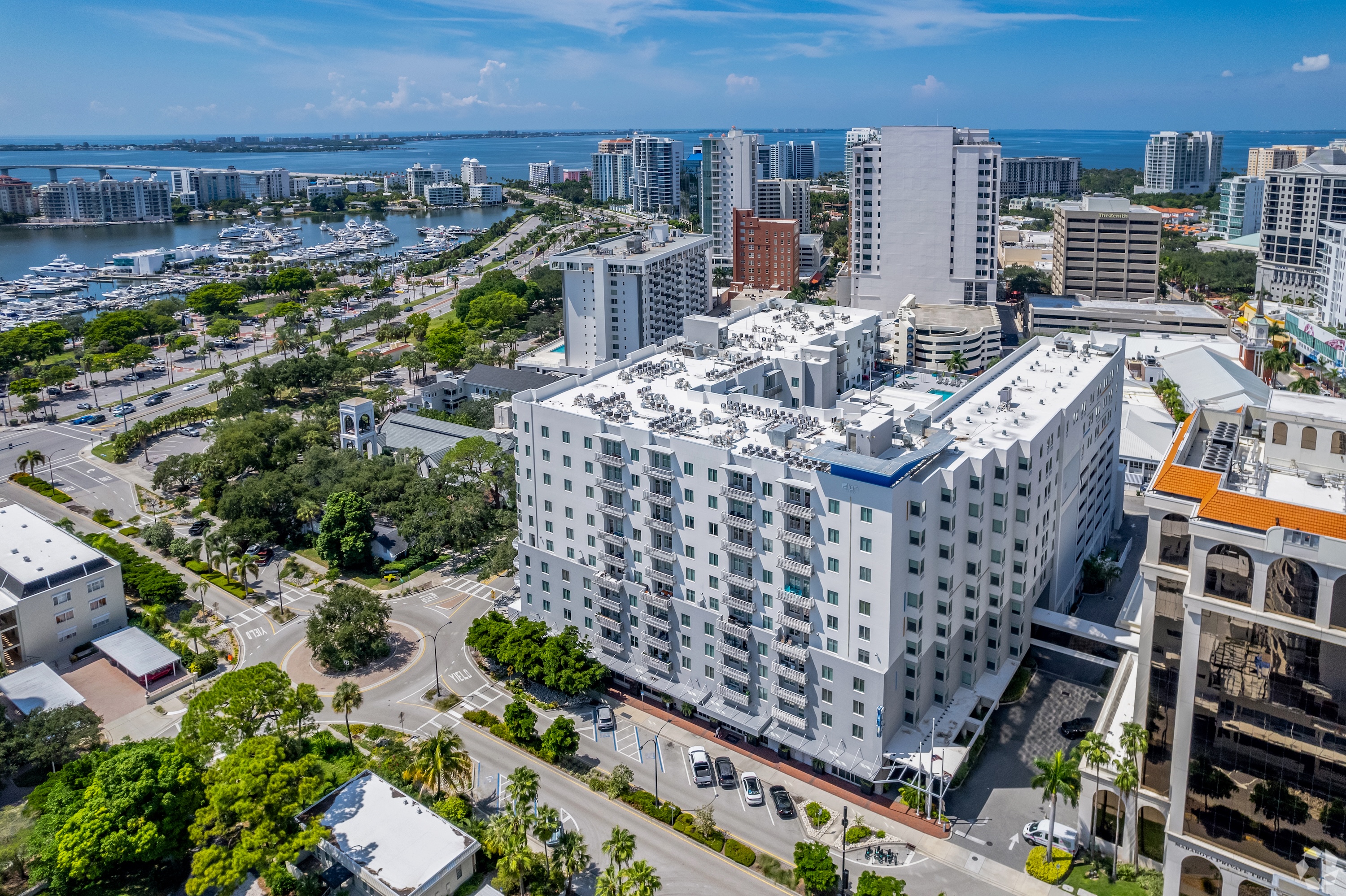 Exterior of building and ocean view