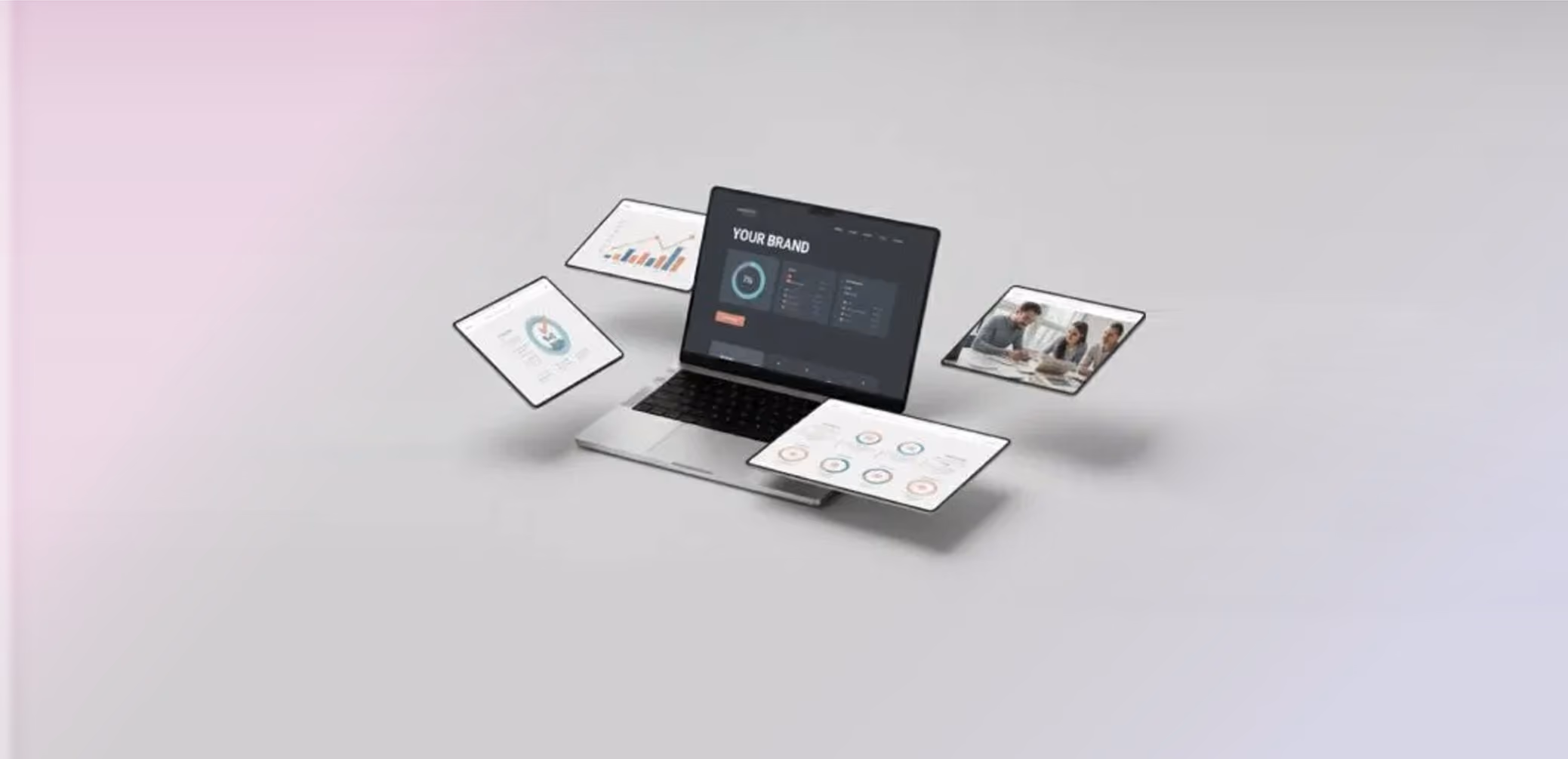 Laptop- en mobiele mockups van een marketingdashboard met huisstijl, UNISCO