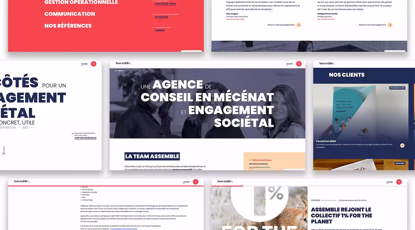 7 interfaces version desktop placées en quinconce sur 3 lignes