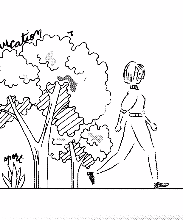 Motion design où est représenté une personne marchant devant de la verdure reflettant les actions et les intérêts soutenus avec un effet bitmap