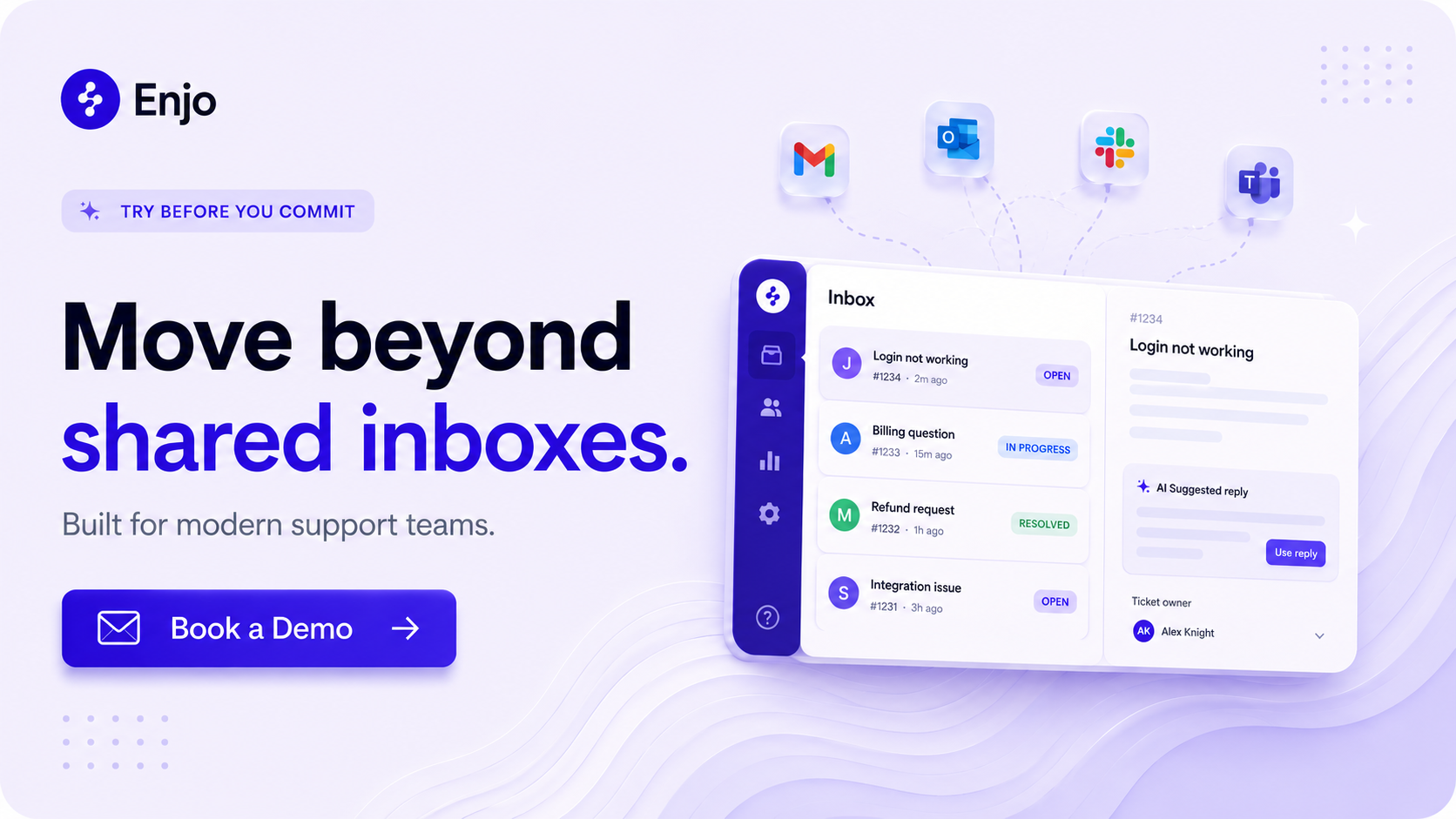 CTA banner encouraging support teams to move beyond shared inboxes with modern support software.