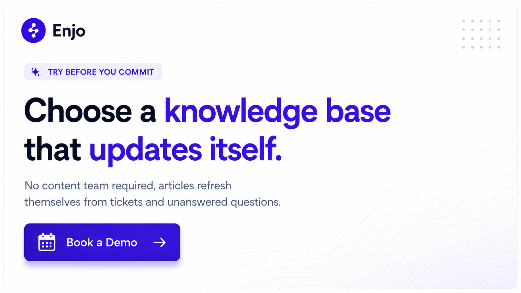 CTA banner showcasing Enjo AI Help Center that automatically keeps knowledge base content accurate.