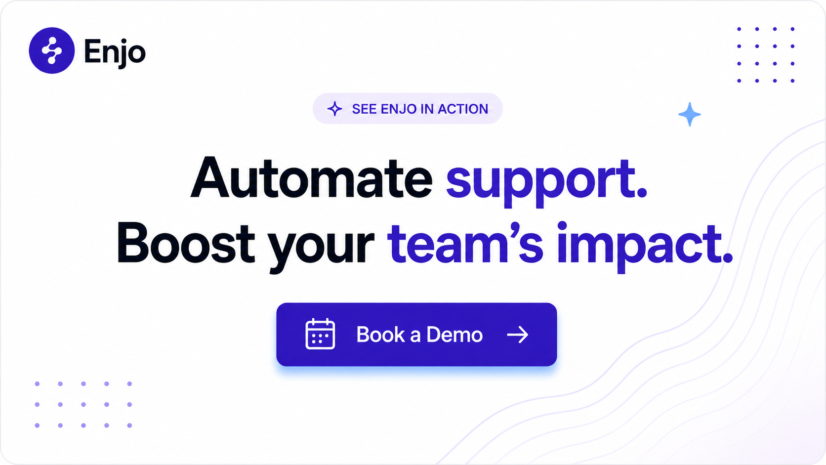 CTA banner showing Enjo AI platform that reduces manual knowledge base upkeep with automated documentation updates.