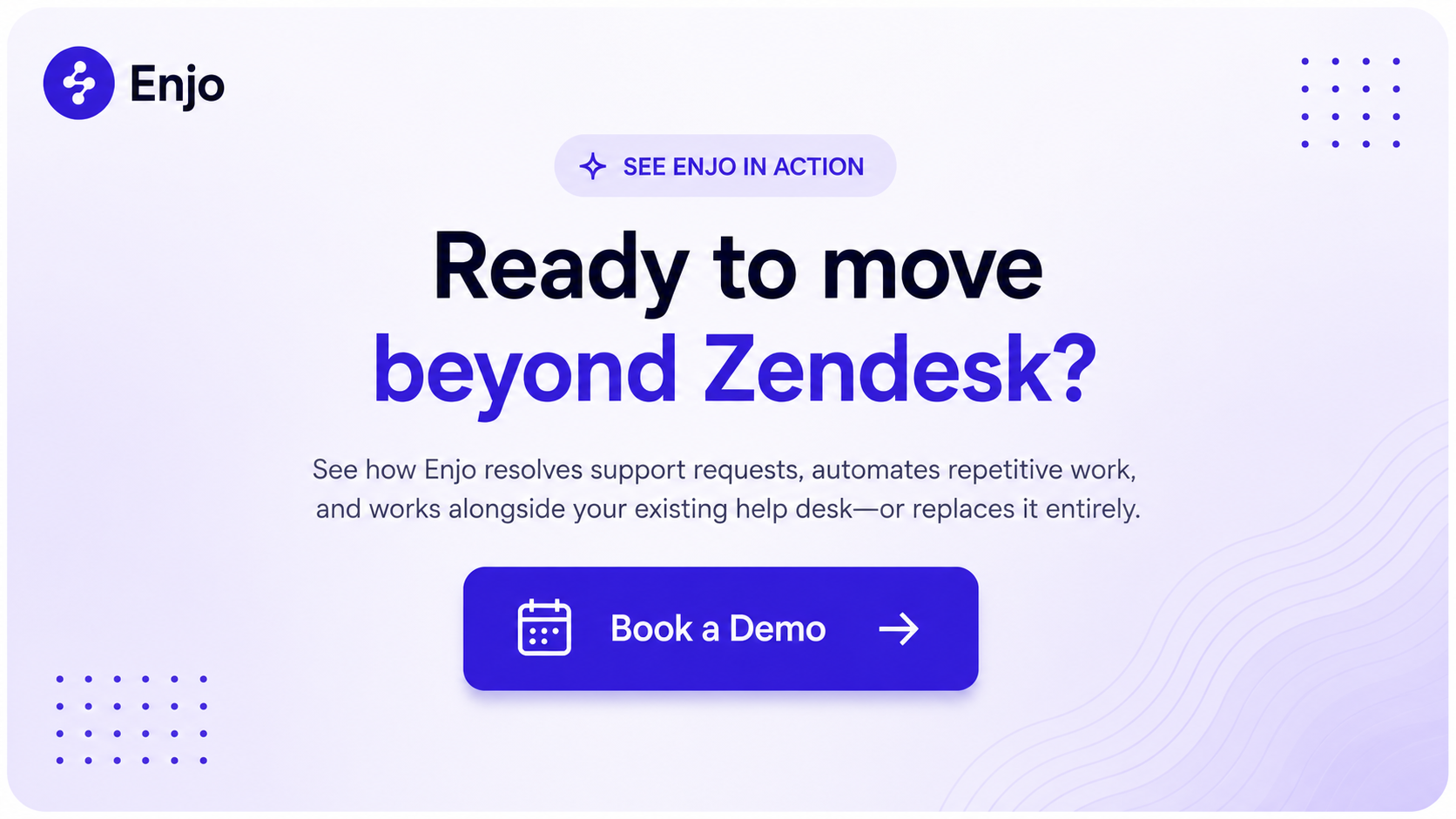 Enjo closing CTA inviting teams to book a demo and see AI-powered customer support automation in action.