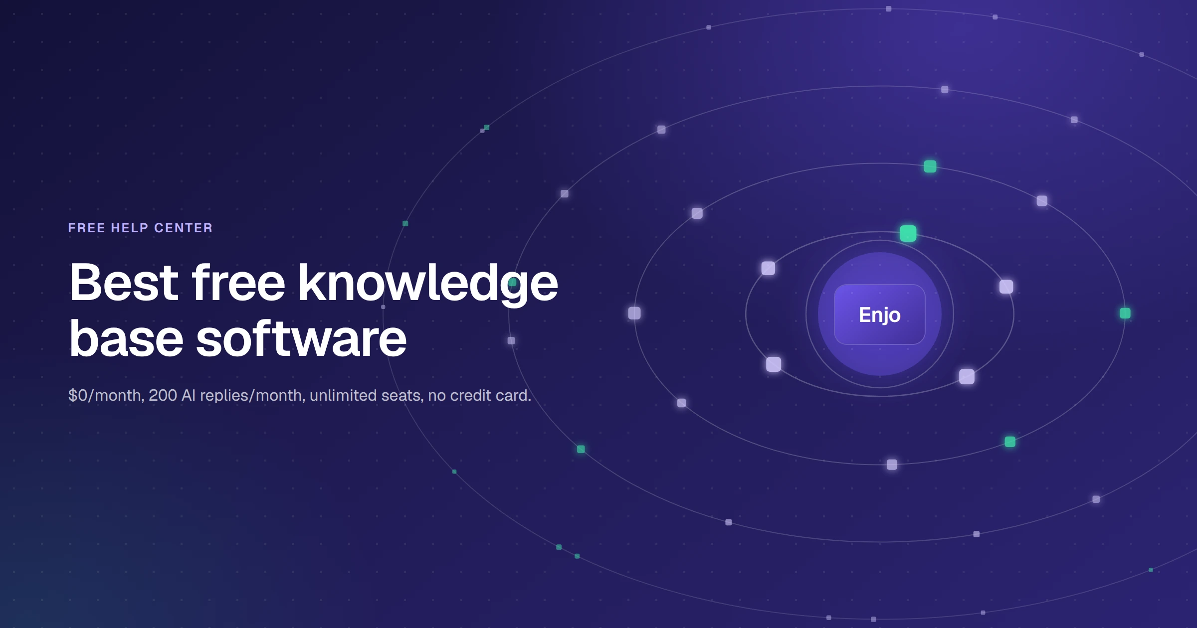 Best free knowledge base software cover, Enjo Help Center free plan at zero dollars a month