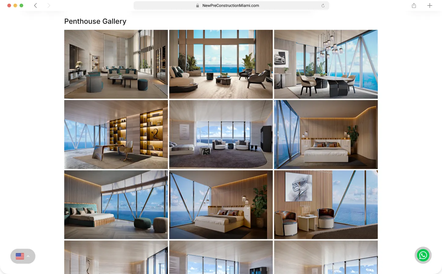 Penthouse gallery section with interior rendering grid layout — Preconstruction Directory by Maikel Millo