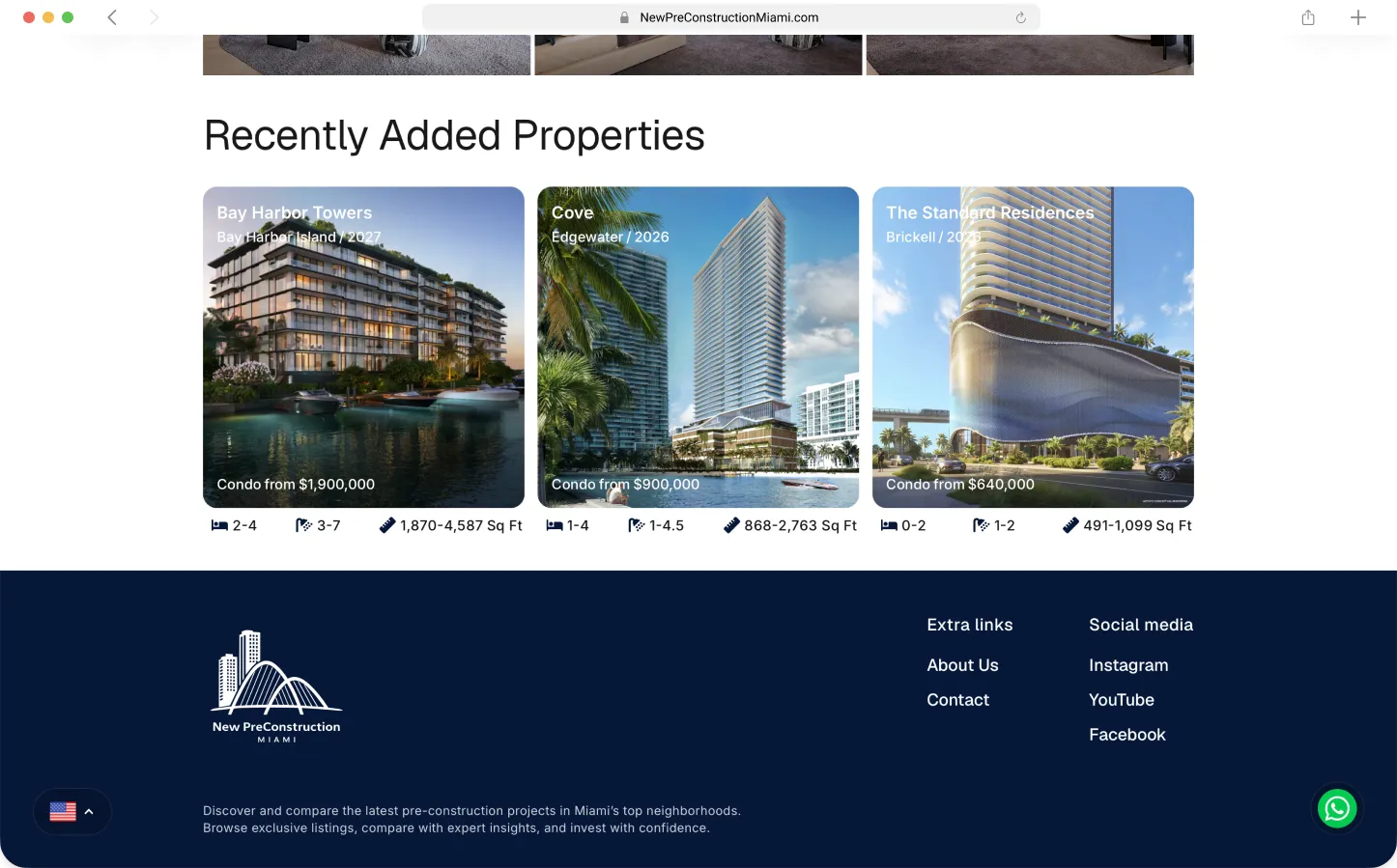 Similar properties recommendation section with neighborhood-filtered listing cards — Preconstruction Directory by Maikel Millo