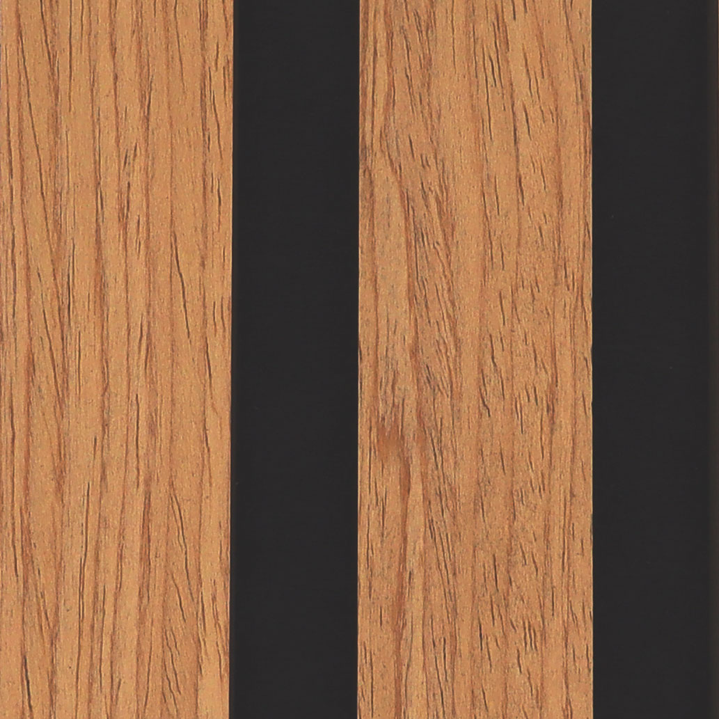 Close-up of wooden slats with visible grain texture separated by black gaps.